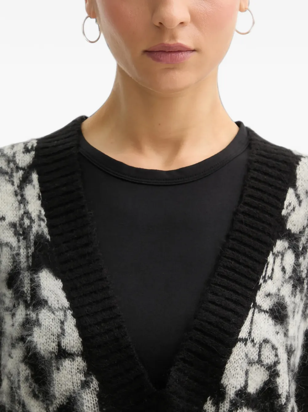 Benetton Trui met bloemenprint en V-hals Zwart