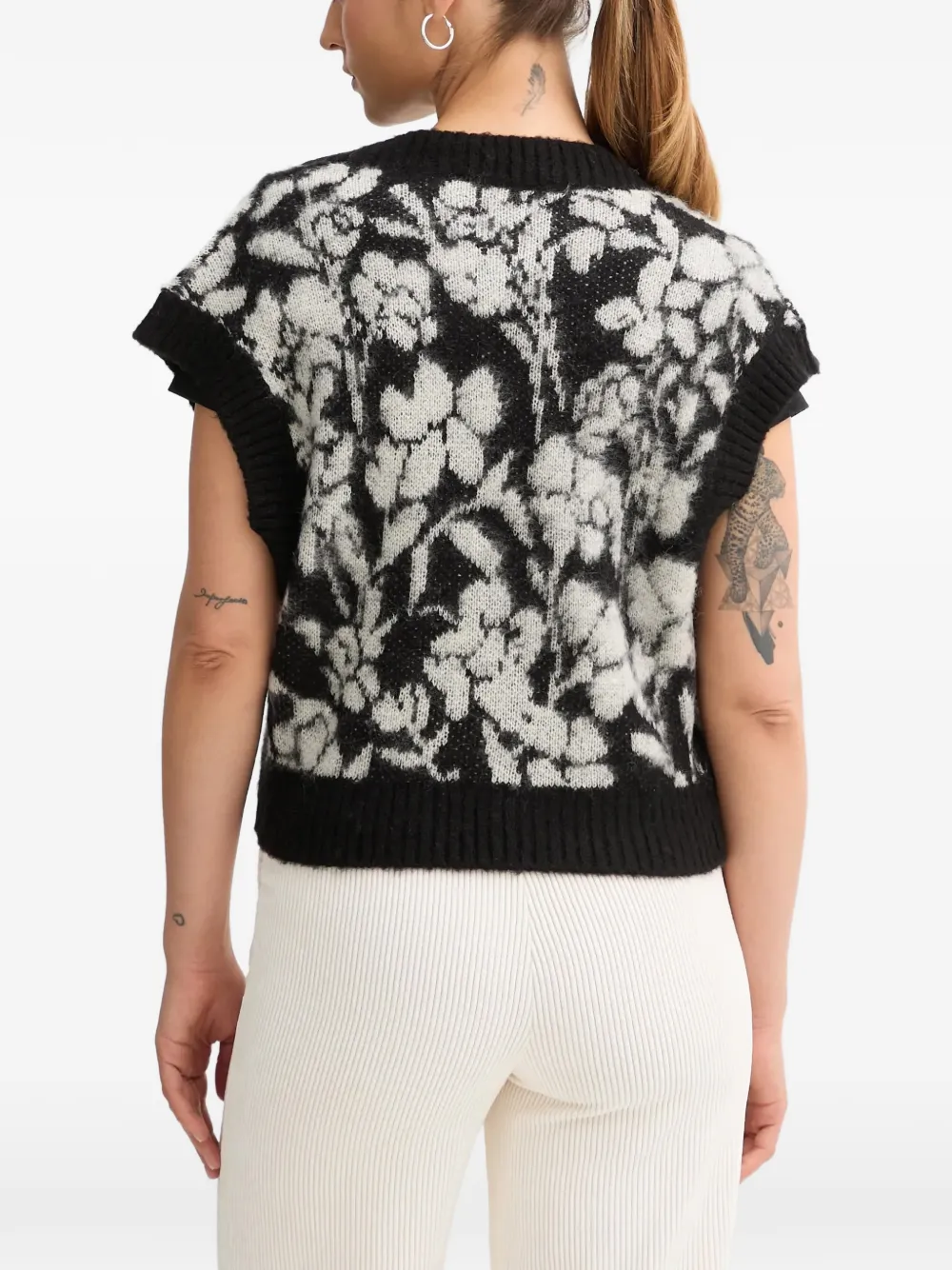 Benetton Trui met bloemenprint en V-hals Zwart