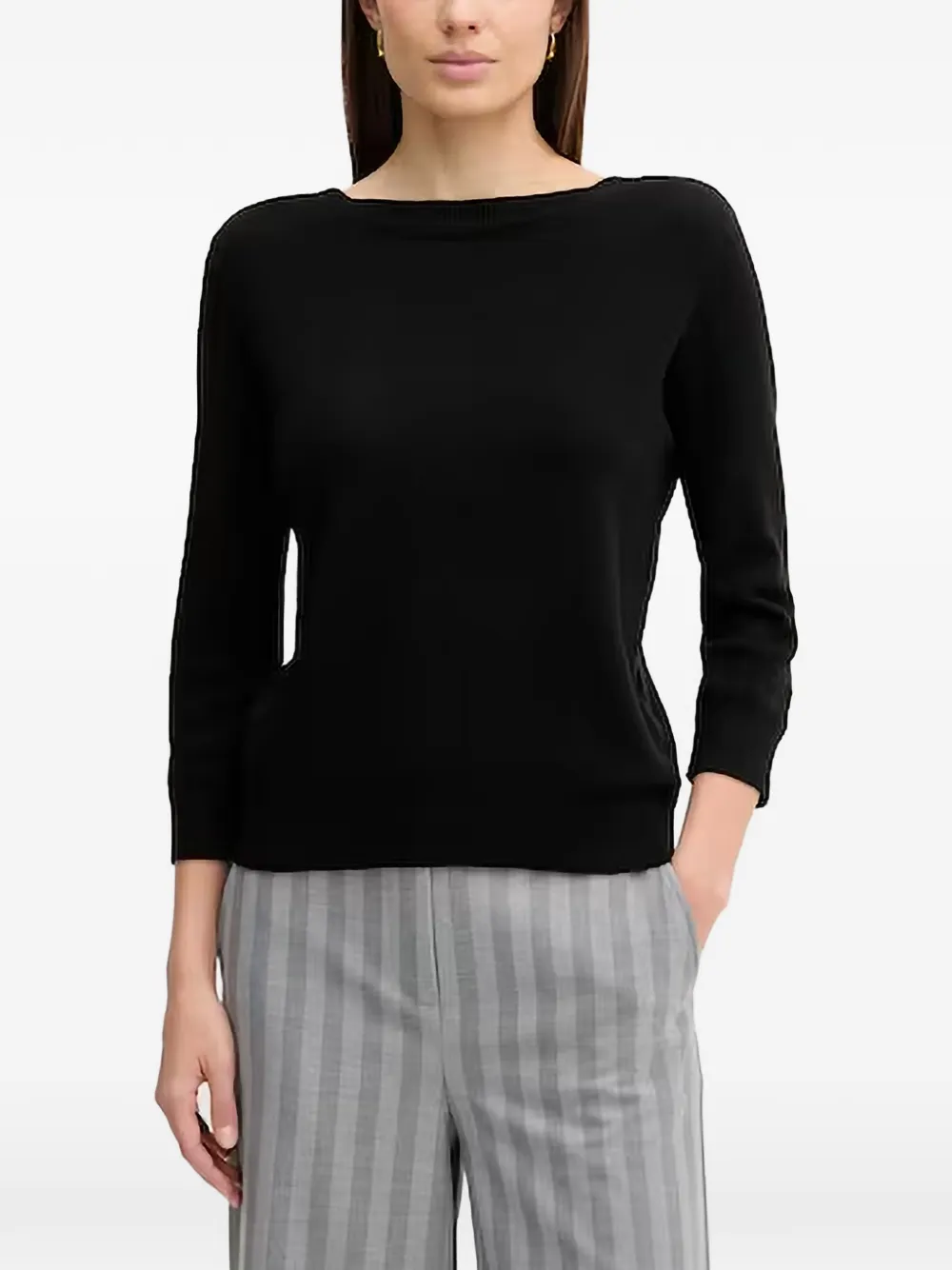 Benetton Boat-neck Sweater In Black