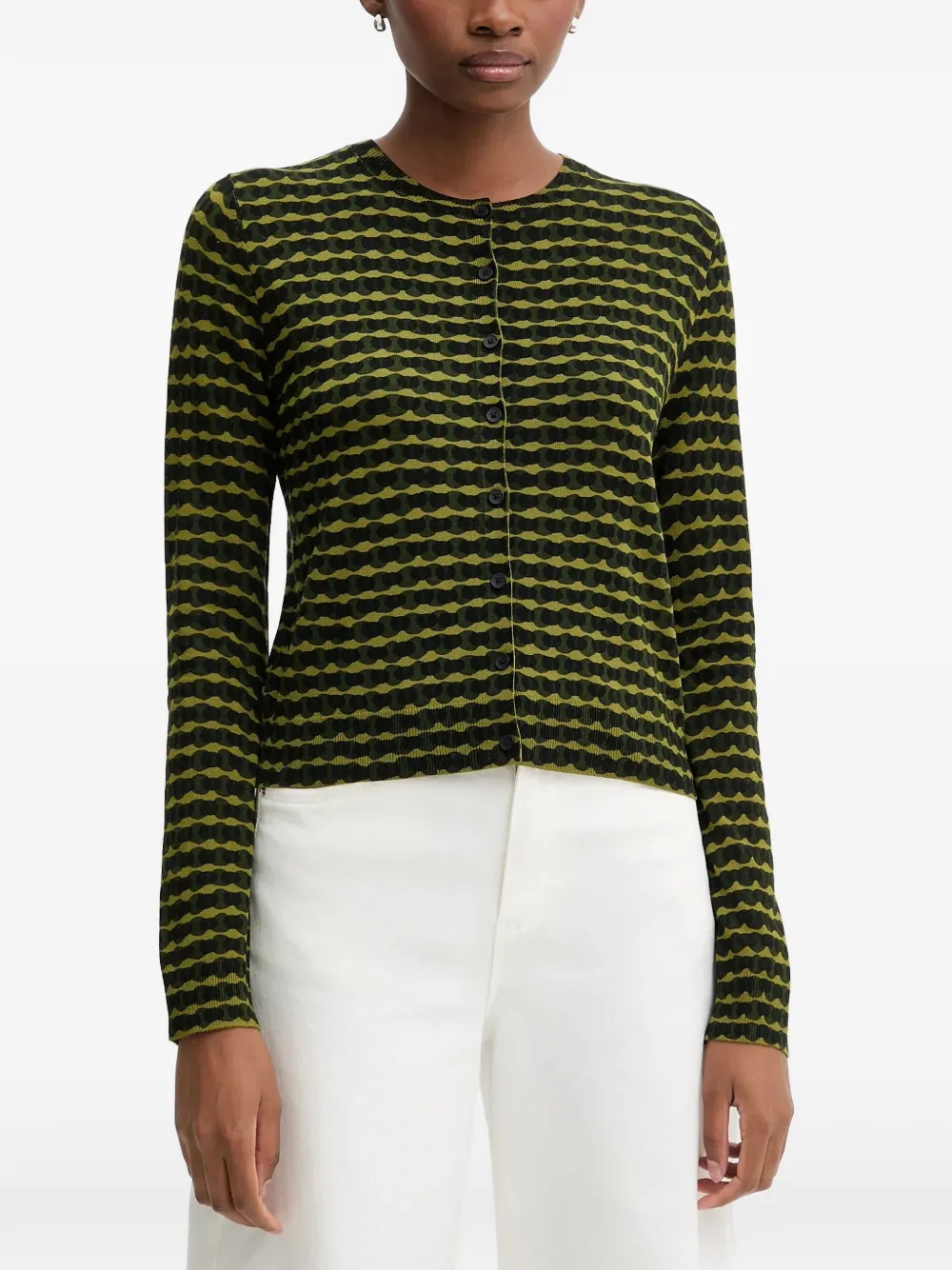 Benetton geometric-pattern button-front cardigan - Vert