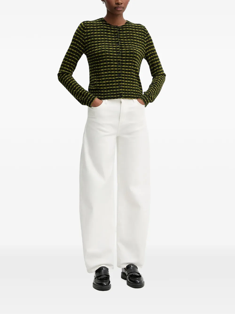 Benetton geometric-pattern button-front cardigan Groen