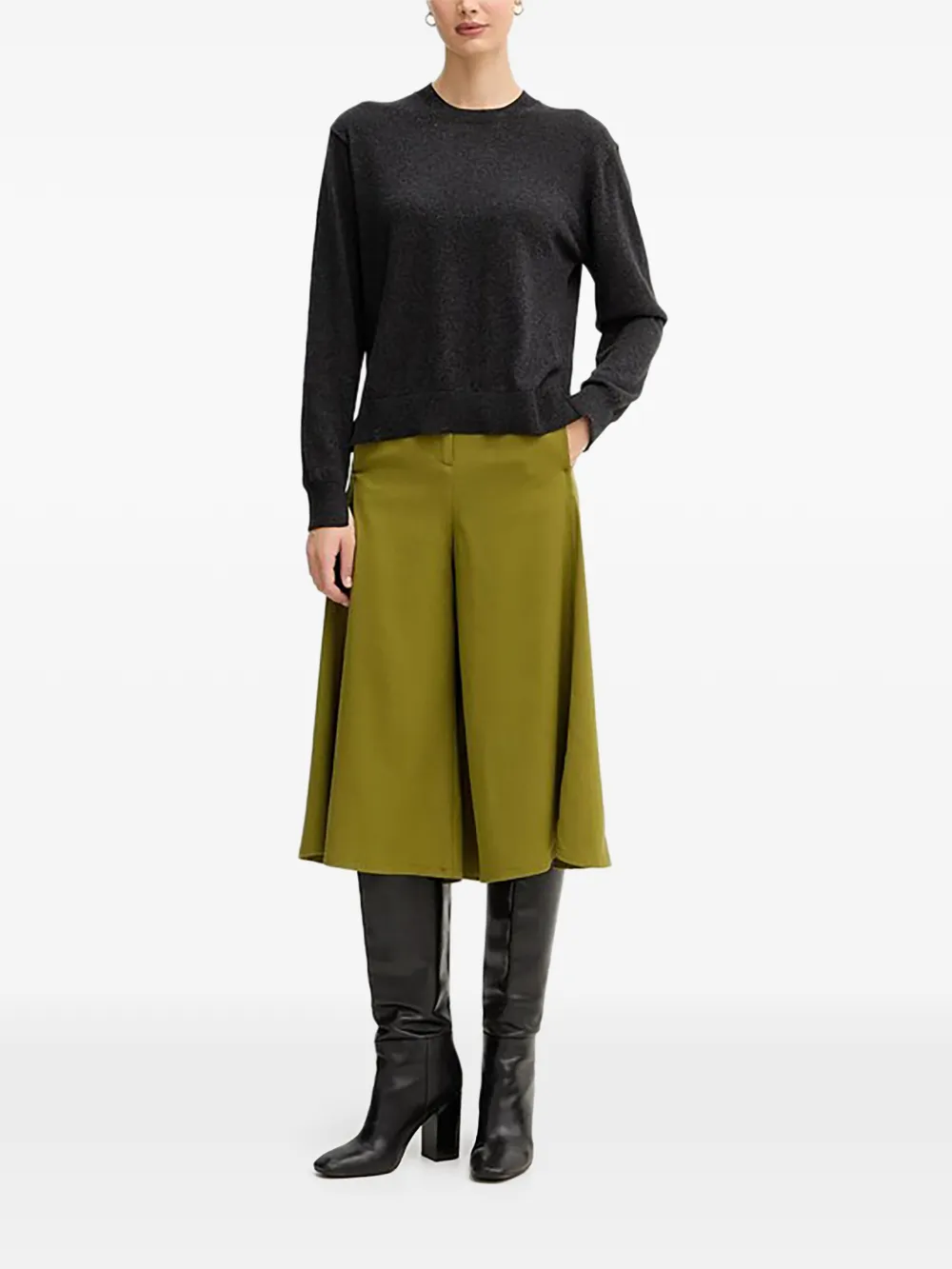 Benetton Cropped flared broek met steekzak Groen