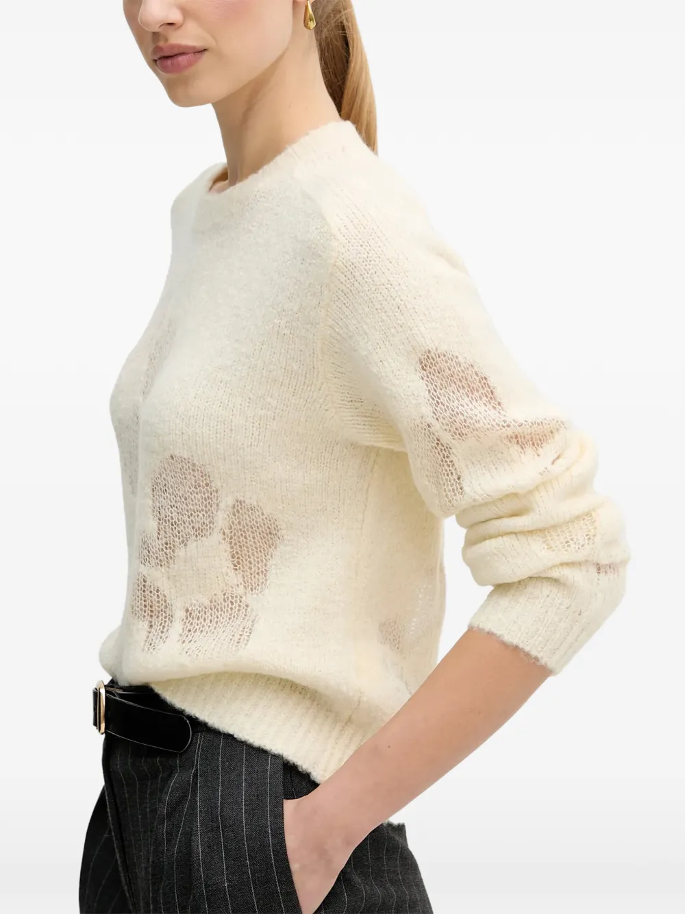 Benetton Opengewerkte trui met bloemenprint Beige