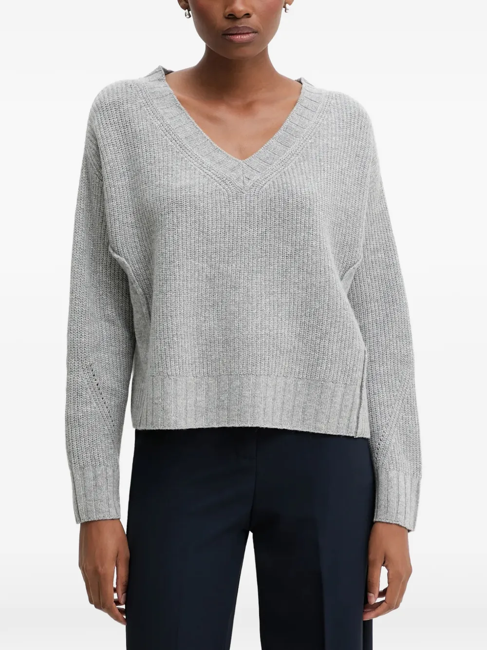 Benetton ribbed-knit V-neck sweater - Gris Benetton ribbed-knit V-neck sweater - Gris