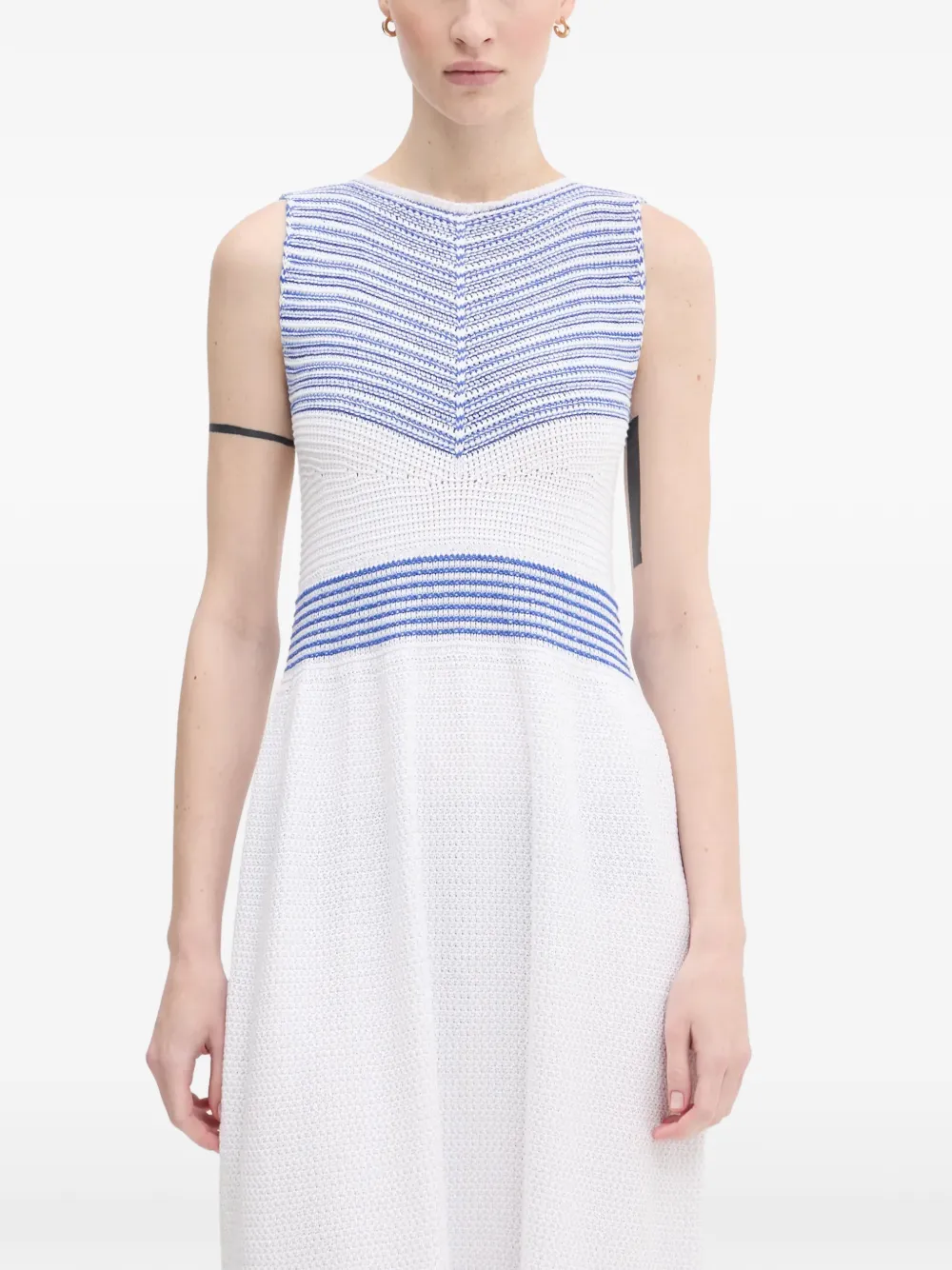 Benetton chevron-knit sleeveless midi dress - Blanc Benetton chevron-knit sleeveless midi dress - Blanc
