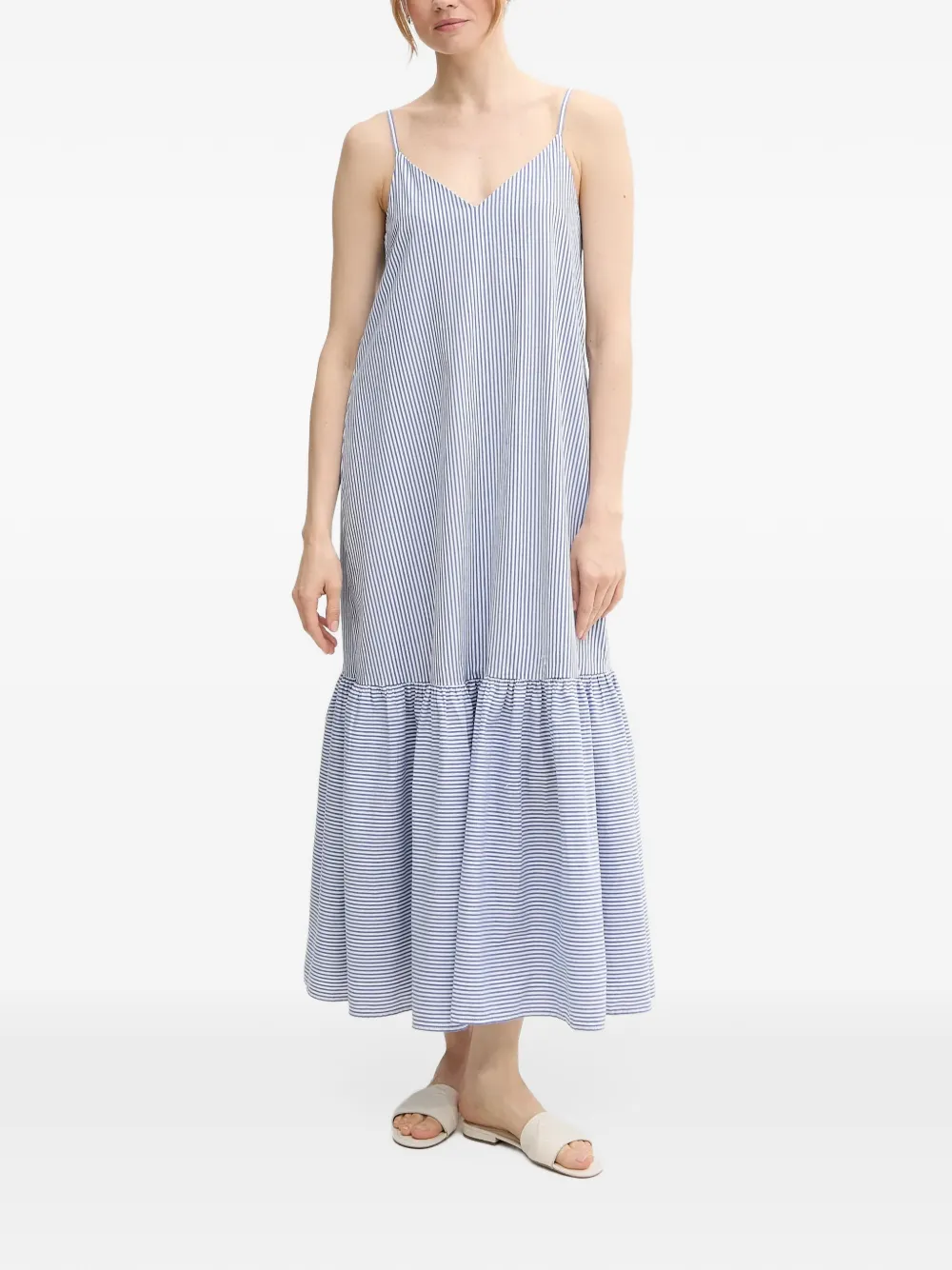 Benetton striped ruffled-hem maxi dress Blauw