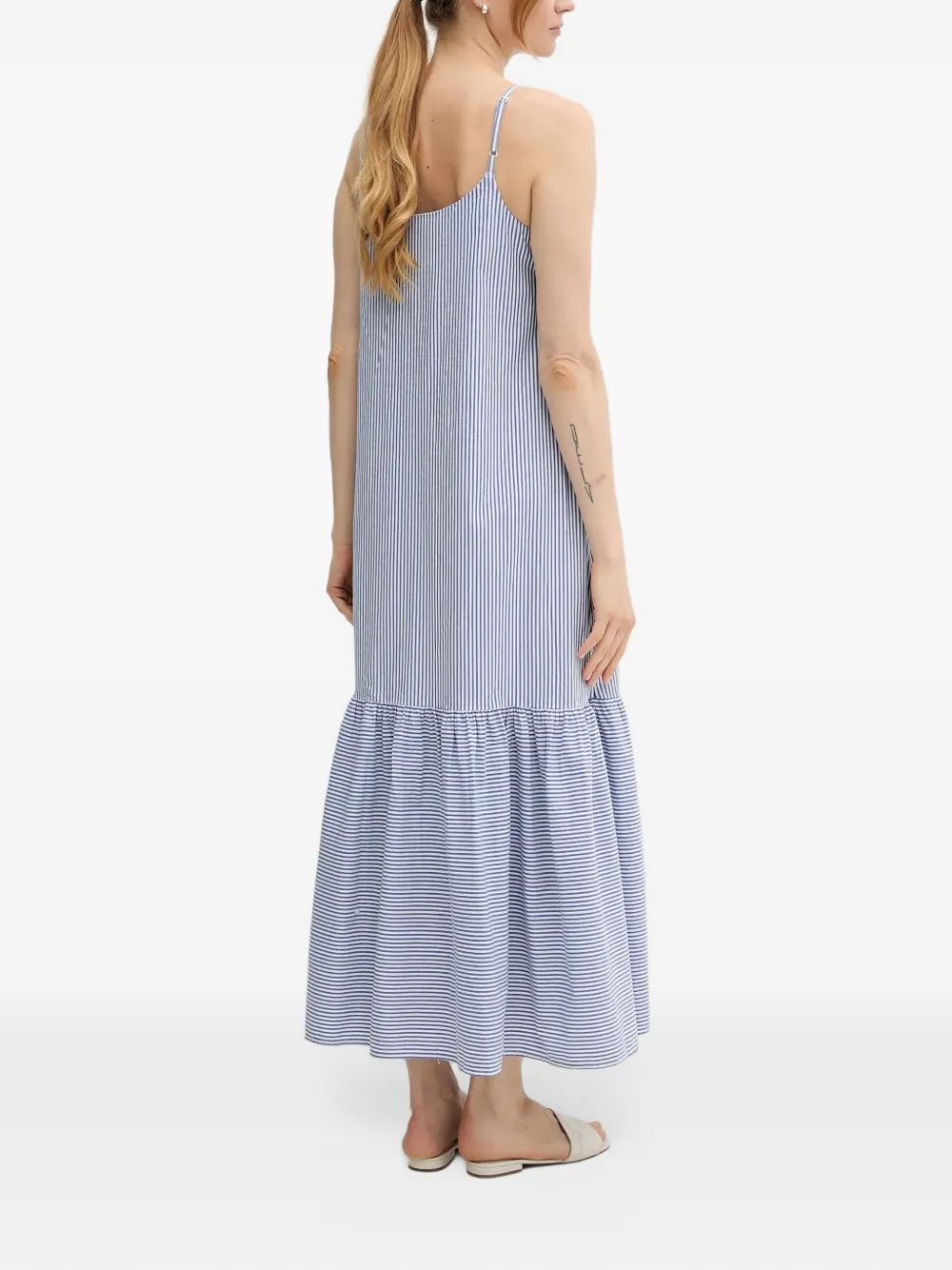 Benetton striped ruffled-hem maxi dress Blauw