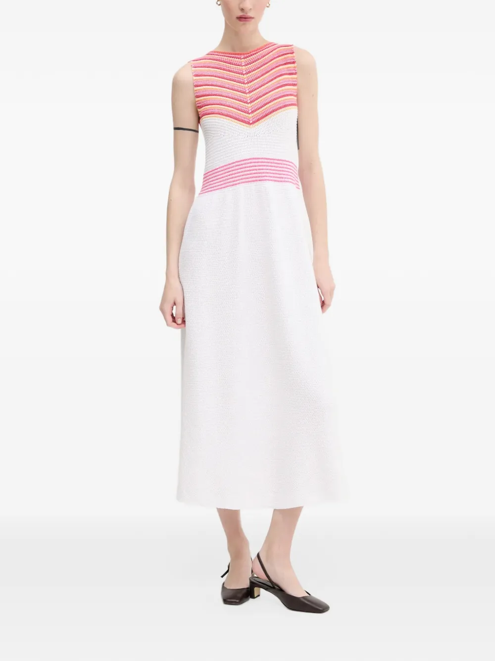 Benetton chevron-knit sleeveless midi dress - Blanc Benetton chevron-knit sleeveless midi dress - Blanc