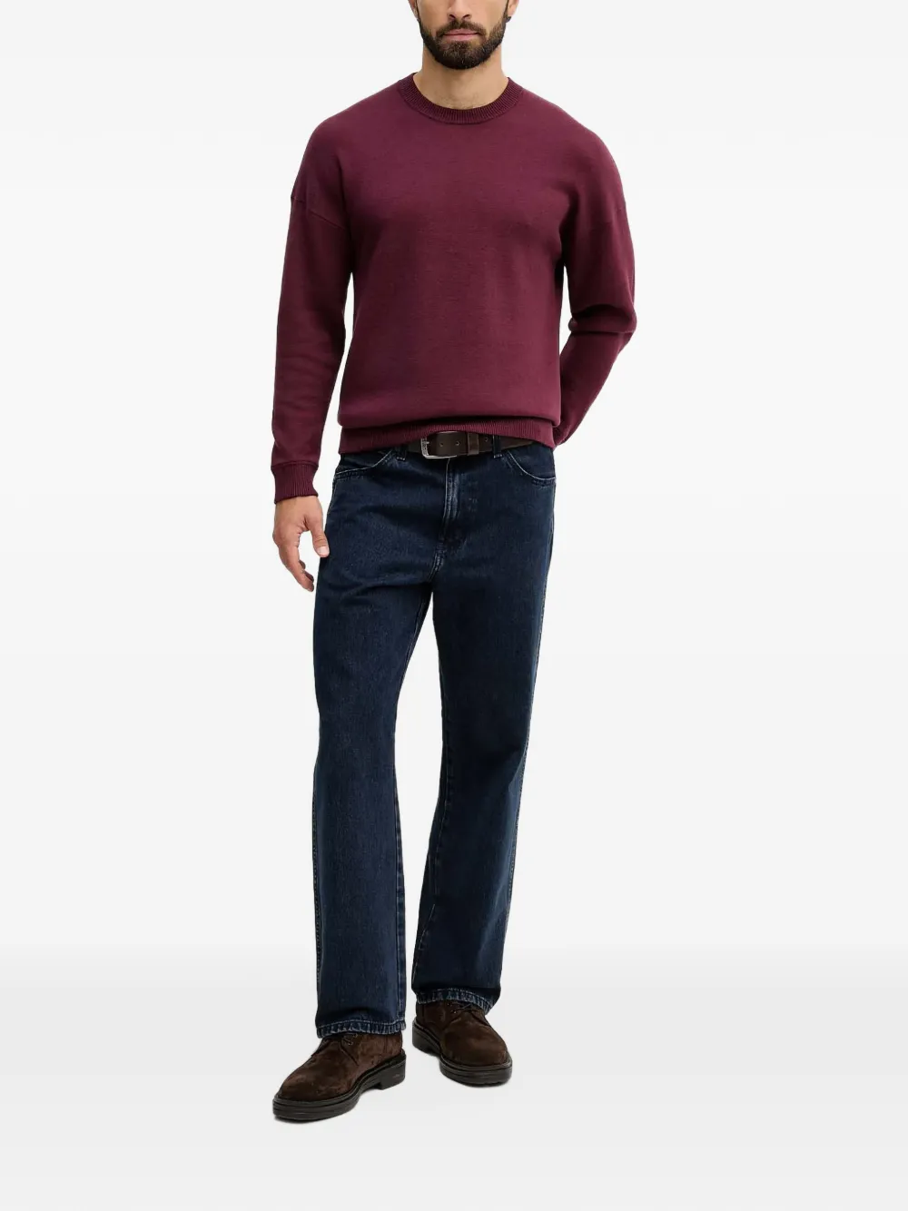 Benetton Crew-neck Dropped-shoulder Sweater In Burgundy