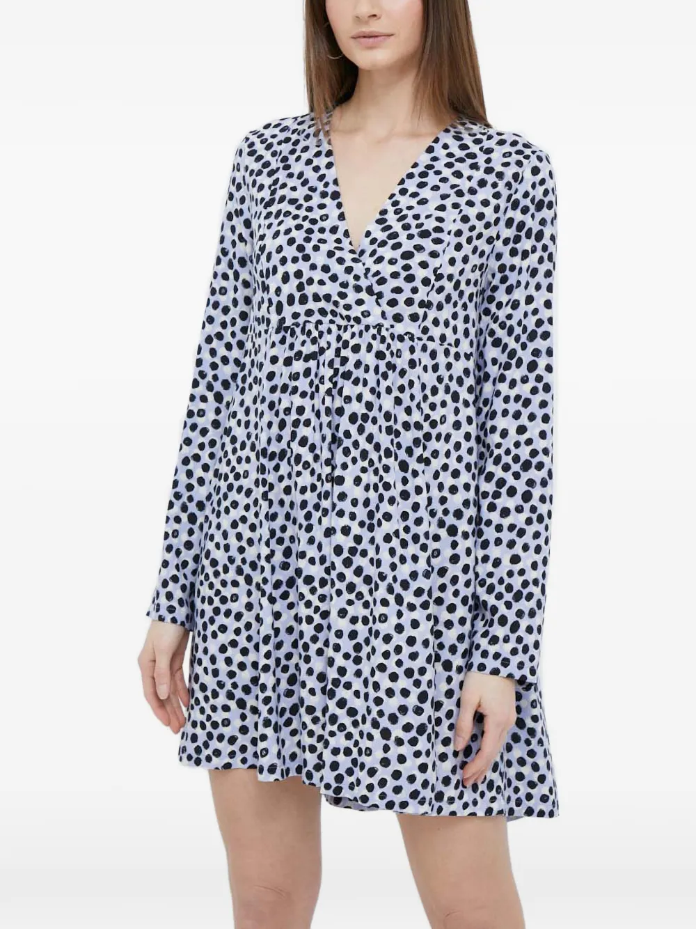 Benetton V-neck Polka Dot Dress In Purple