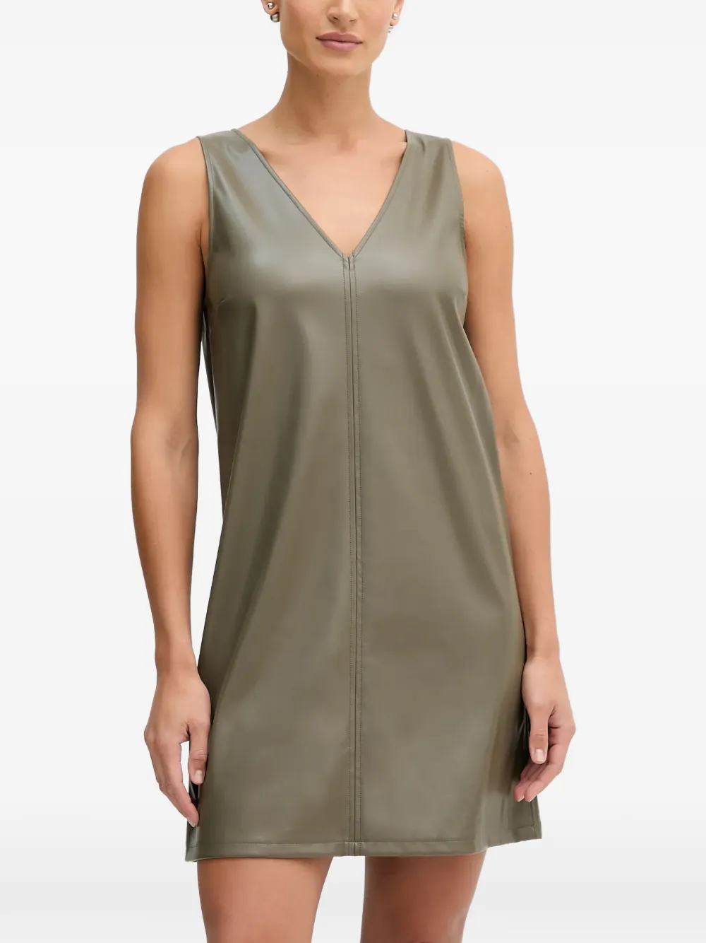 Benetton V-neck faux-leather mini dress - Vert Benetton V-neck faux-leather mini dress - Vert