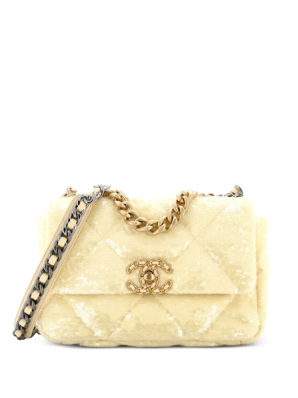 CHANEL Pre-Owned 19 Flap Bag Quilted Sequins Medium shoulder bag - Giallo