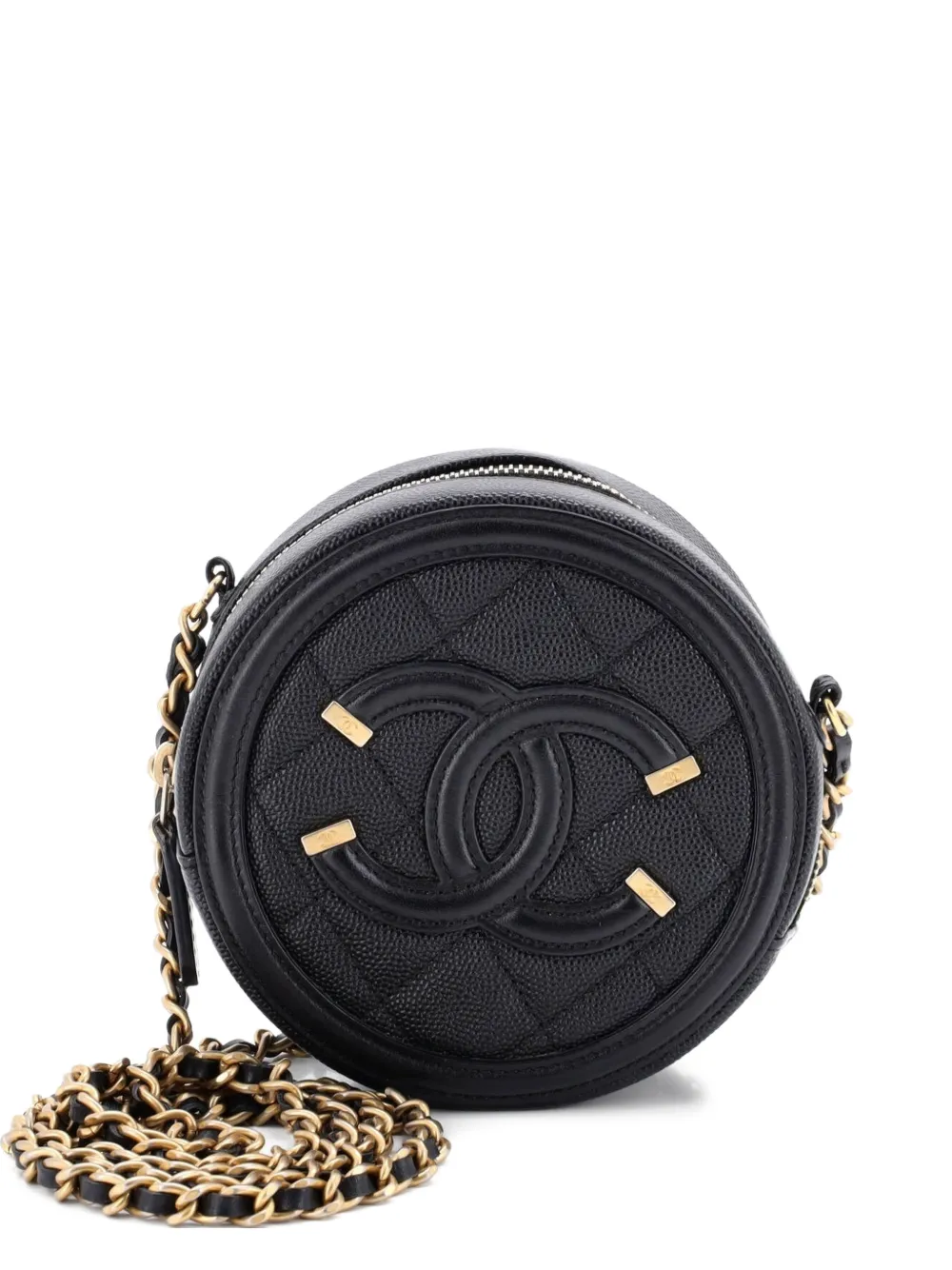 CHANEL Pre-Owned Filigree Round Clutch with Chain Quilted Caviar Mini crossbody bag - Nero