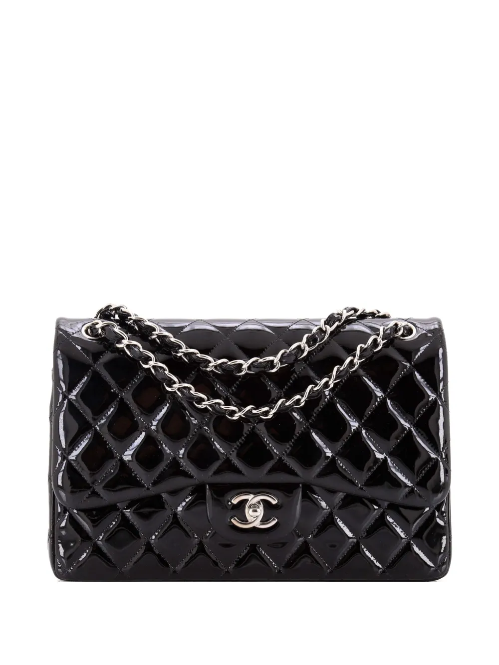 CHANEL Pre-Owned Classic Double Flap Bag Quilted Patent Jumbo shoulder bag - Nero