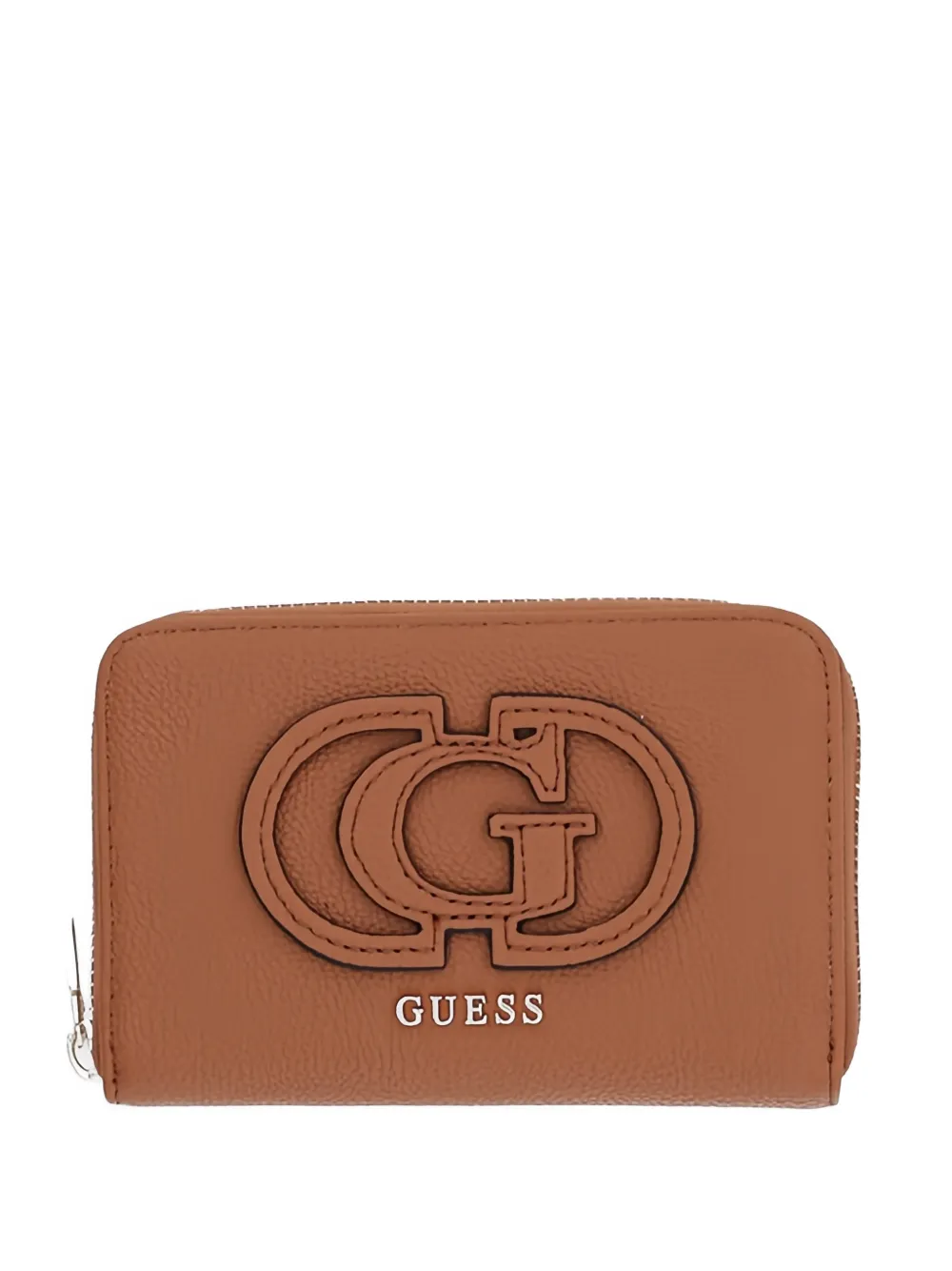 Guess Usa Logo Zip Wallet In Brown