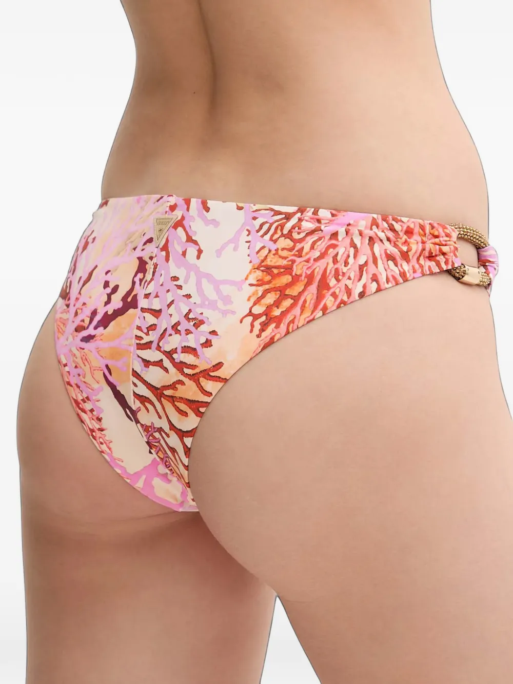 GUESS USA coral-print embellished bikini bottoms Beige