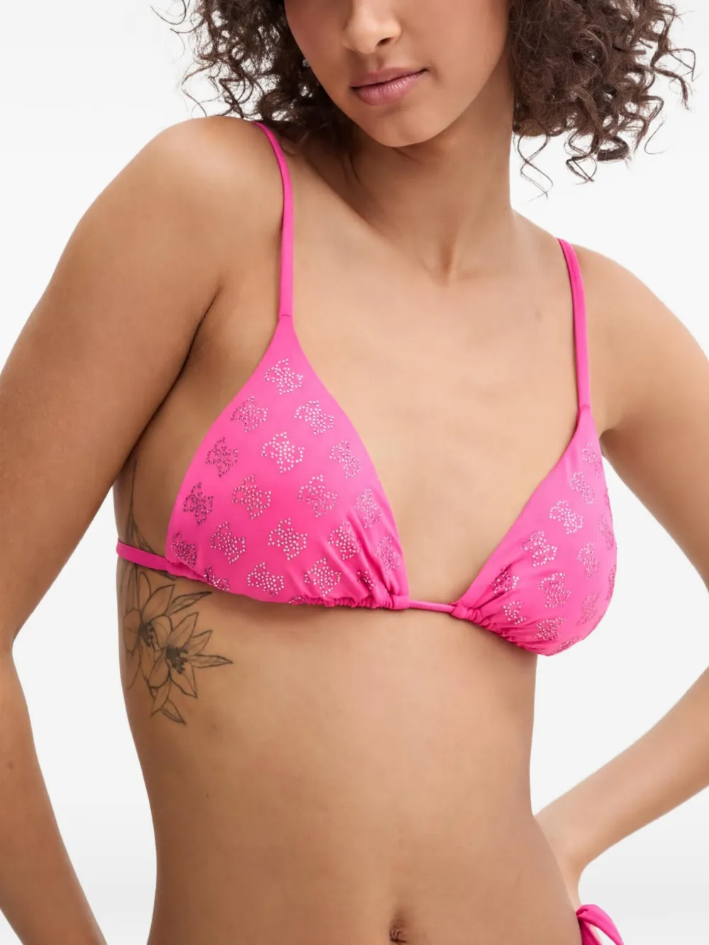 GUESS USA logo-print triangle bikini - Rosa