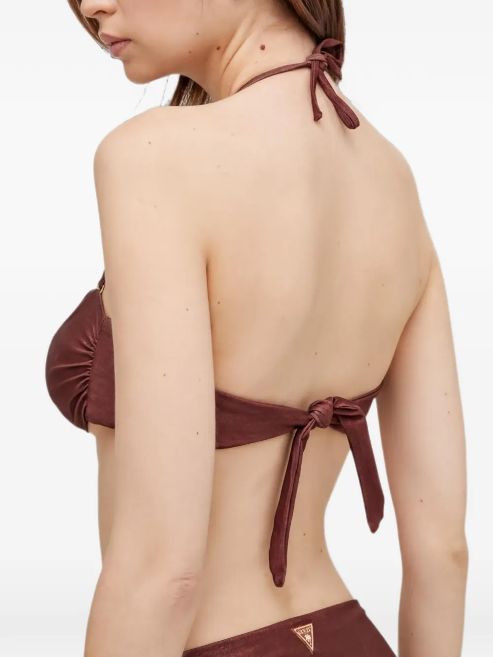 GUESS USA Bikinitop met ruches en logo-patch Bruin