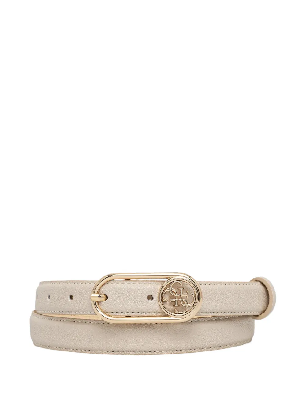 Guess Usa Logo-plaque Pebbled Belt In Neutral
