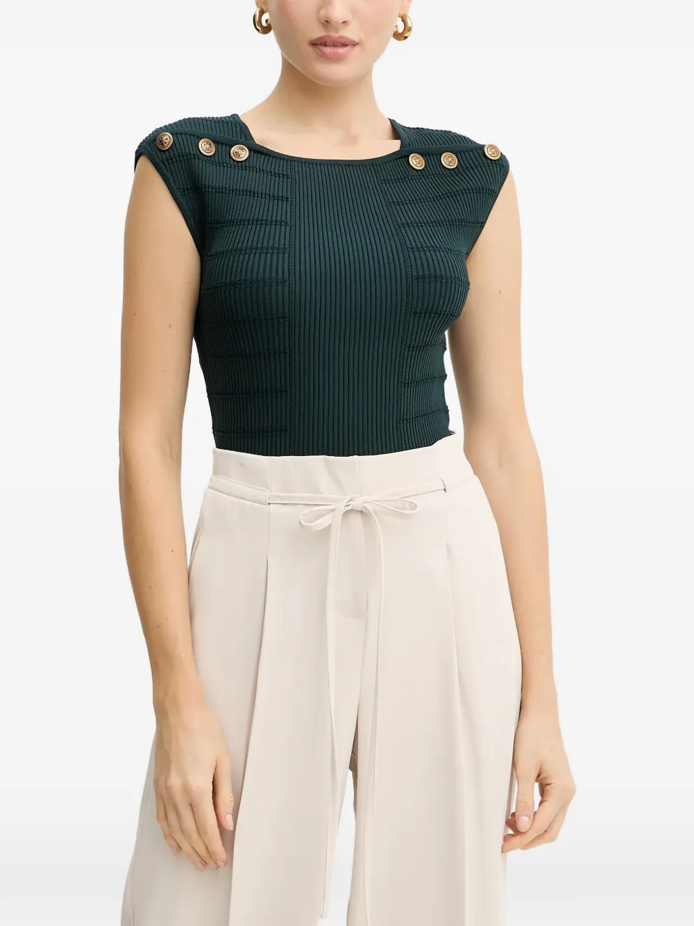 GUESS USA button ribbed top - Verde