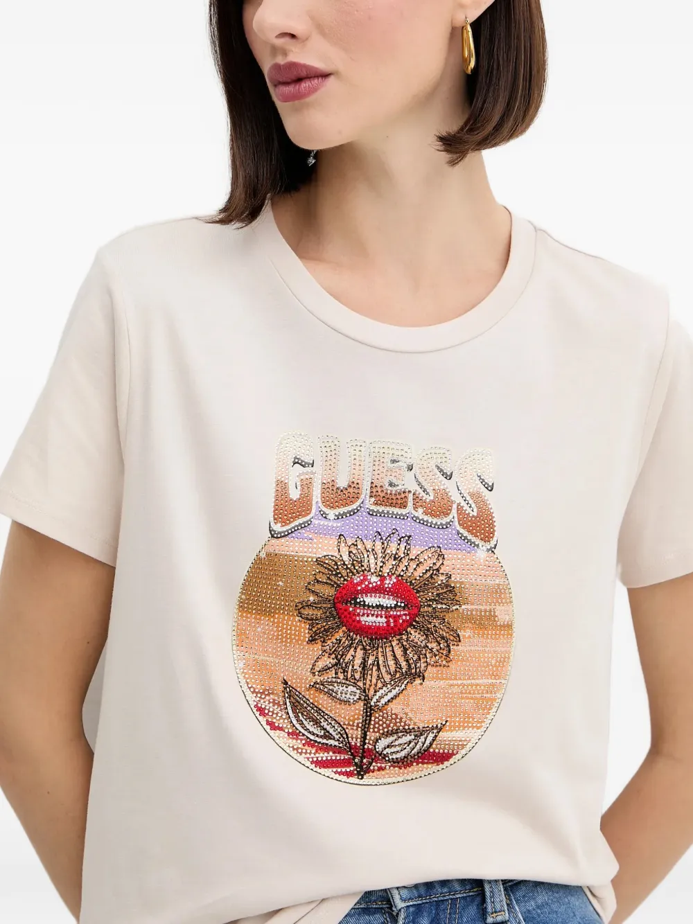 GUESS USA graphic-print T-shirt Beige