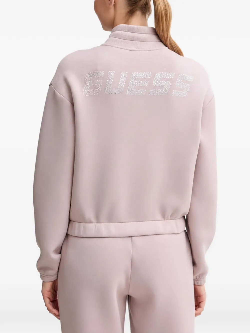 GUESS USA Triangle Logo rhinestone zip-up sweatshirt Roze
