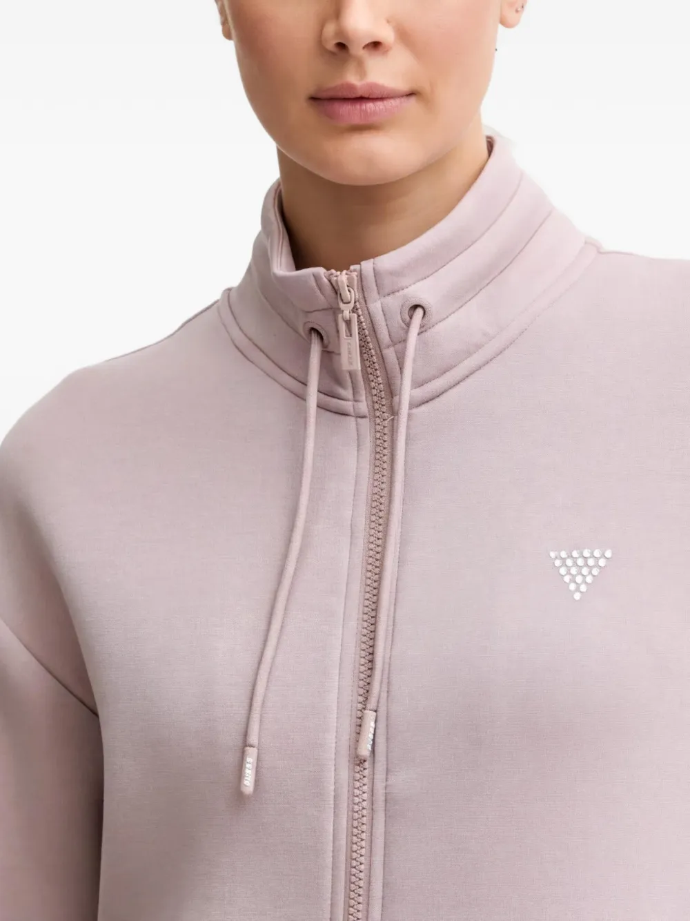 GUESS USA Triangle Logo rhinestone zip-up sweatshirt Roze