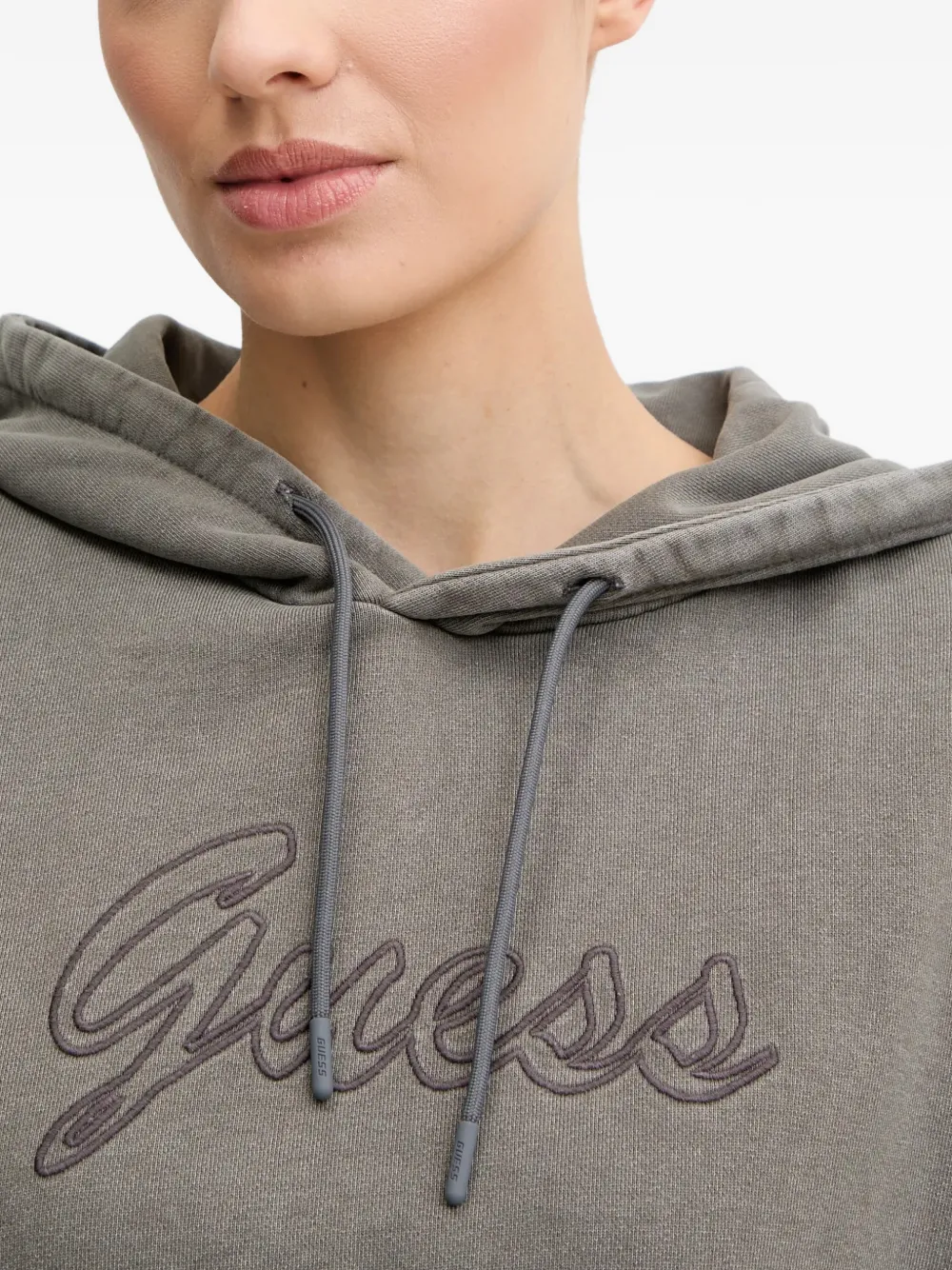 GUESS USA logo-embroidered hoodie Grijs