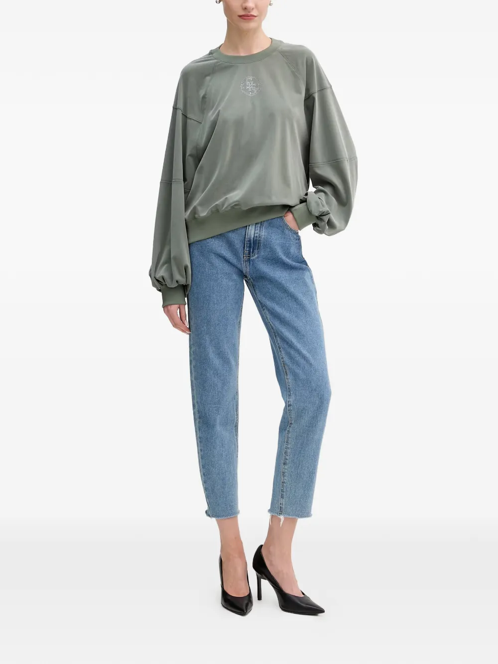 GUESS USA Verfraaide sweater met ballonmouwen Groen