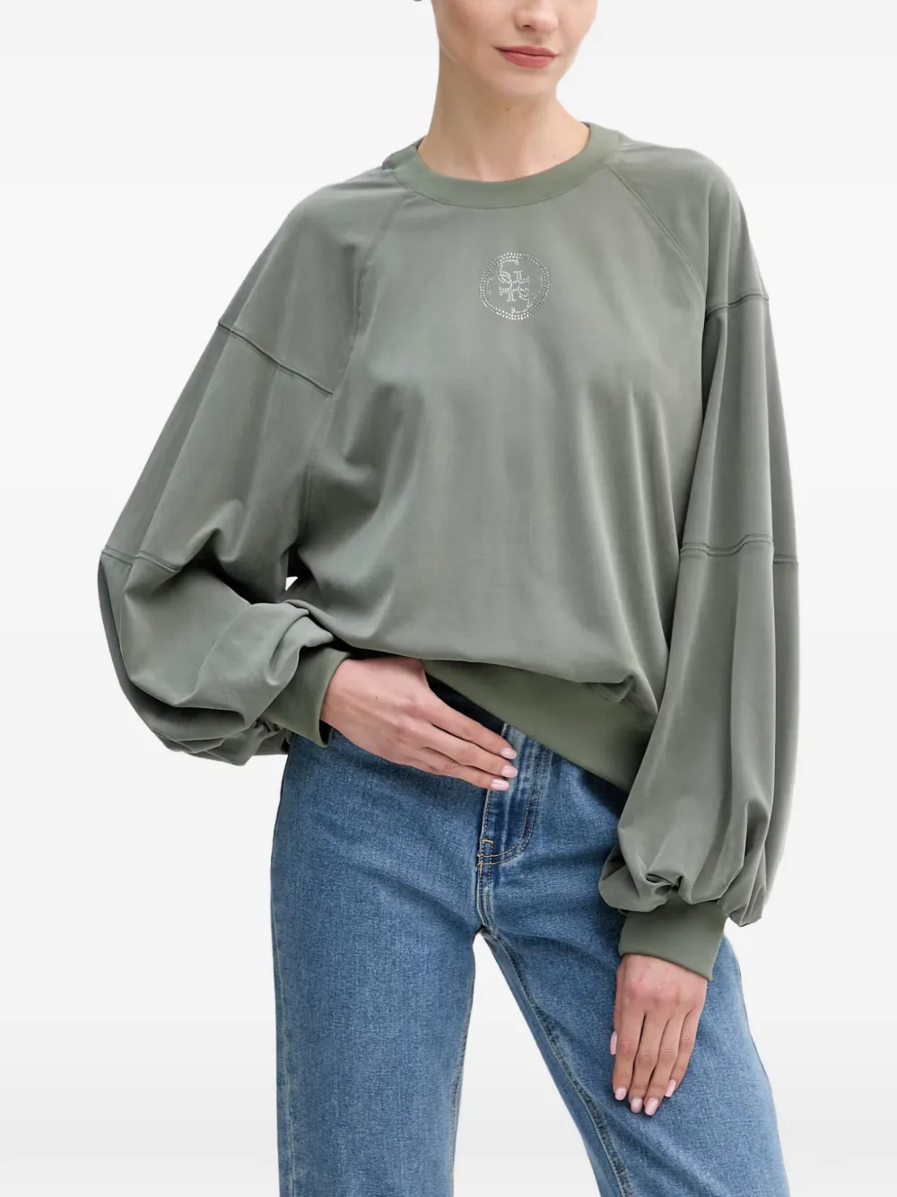 GUESS USA embellished balloon-sleeve sweatshirt - Verde