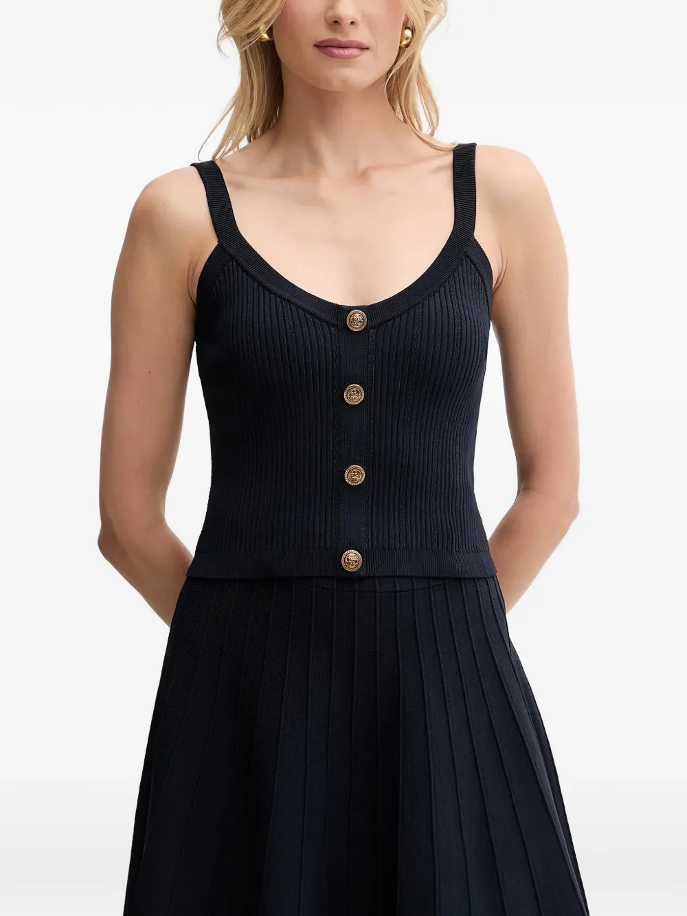 GUESS USA Emmie ribbed-knit button top - Blu