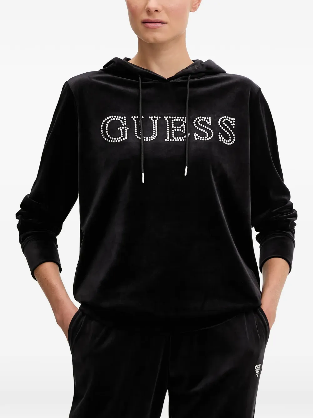 GUESS USA rhinestone hooded top - Nero