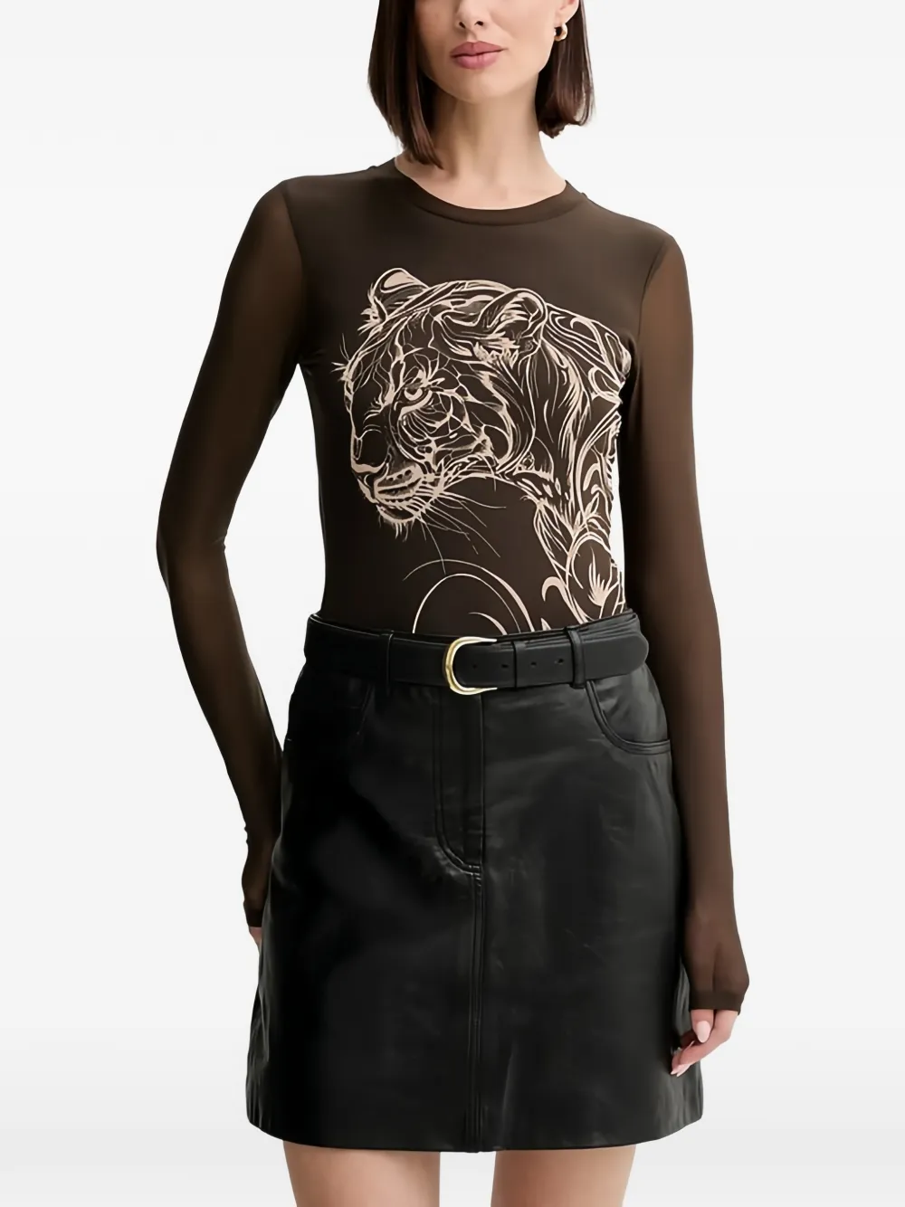 Guess Usa Long-sleeved Bodysuit In Brown