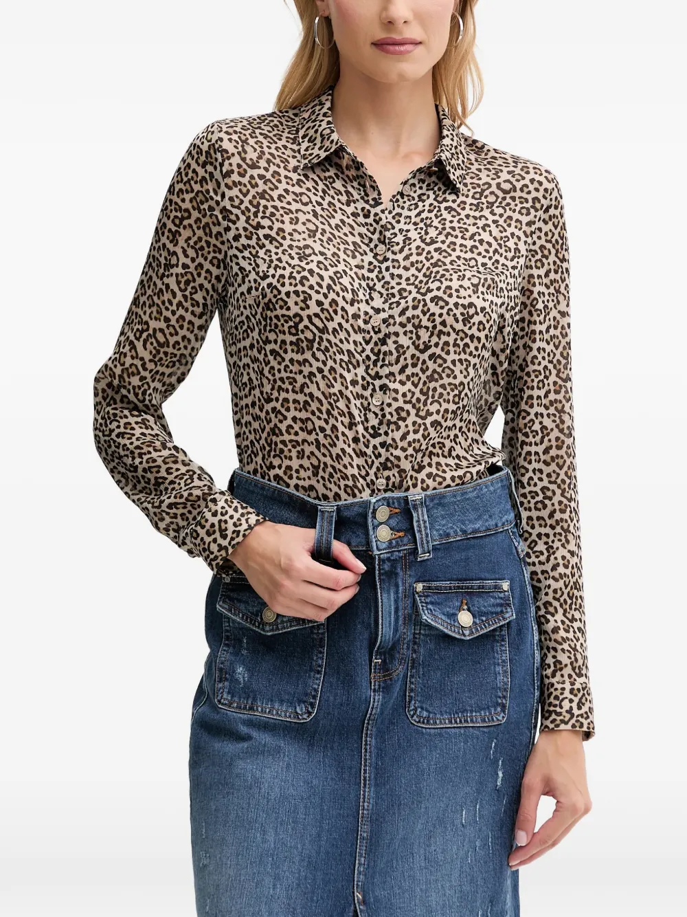 GUESS USA leopard print button shirt - Toni neutri