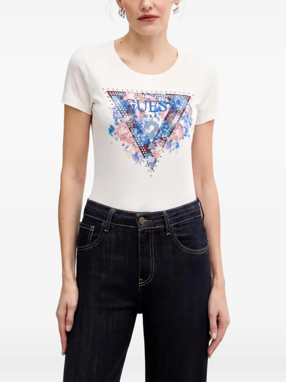 GUESS USA T-Shirt mit Blumenprint - Nude