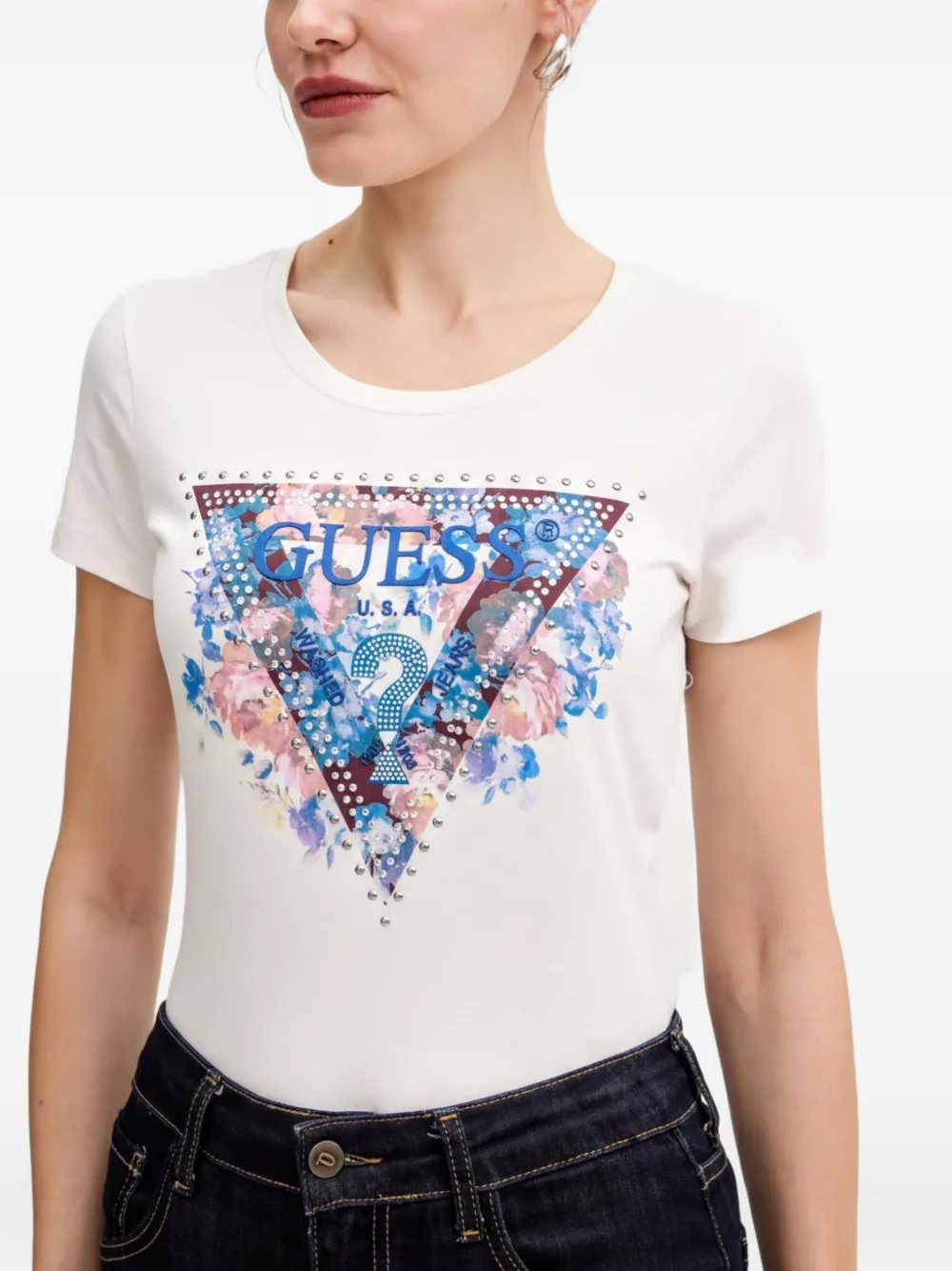 GUESS USA T-shirt met bloemenprint Beige