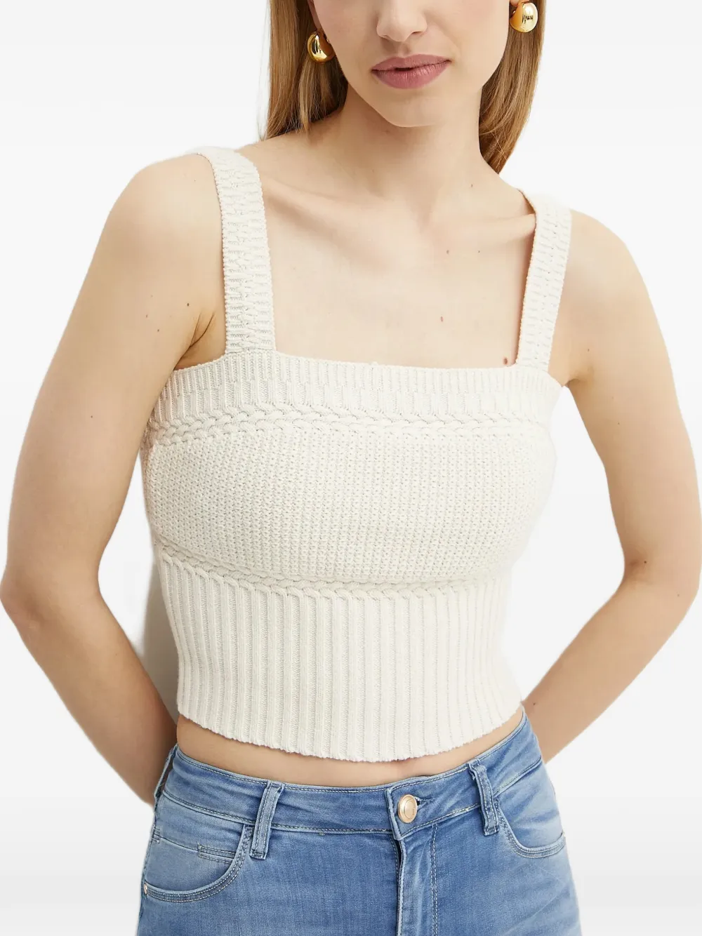 GUESS USA Erynn kabelgebreide ribgebreide top Beige