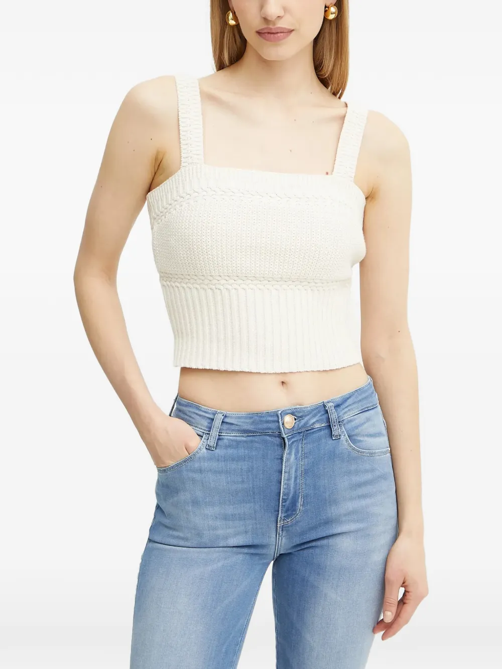 GUESS USA Erynn cable-knit ribbed top - Nude