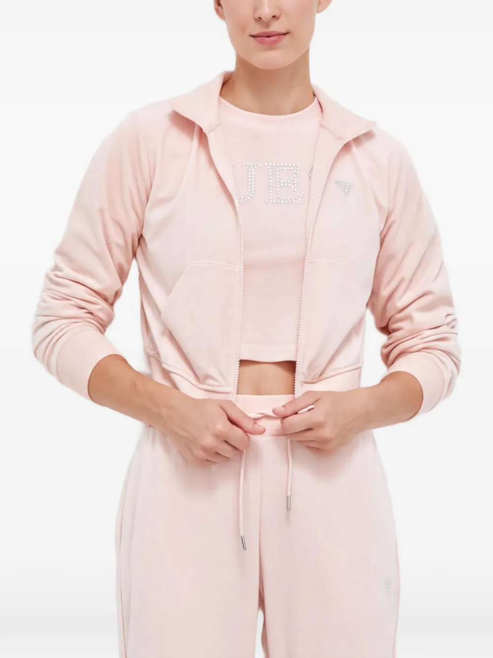 GUESS USA rhinestone-embellished cropped jacket - Rosa
