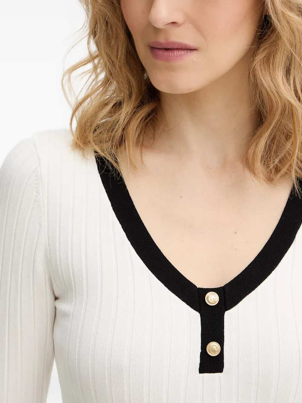GUESS USA contrast-trim V-neck sweater Wit