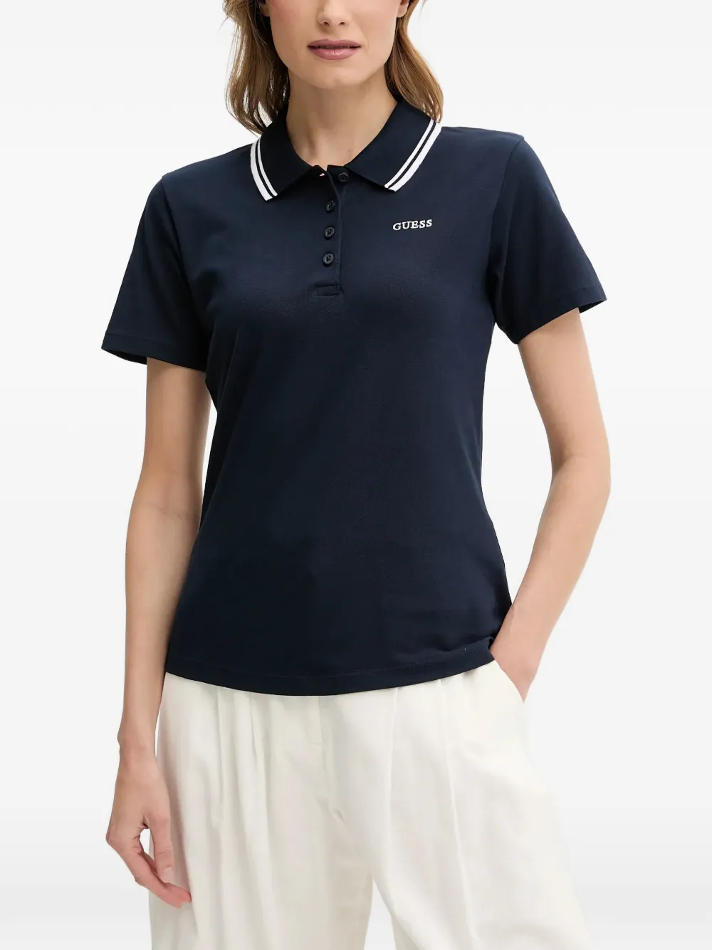GUESS USA striped-collar polo shirt - Blu