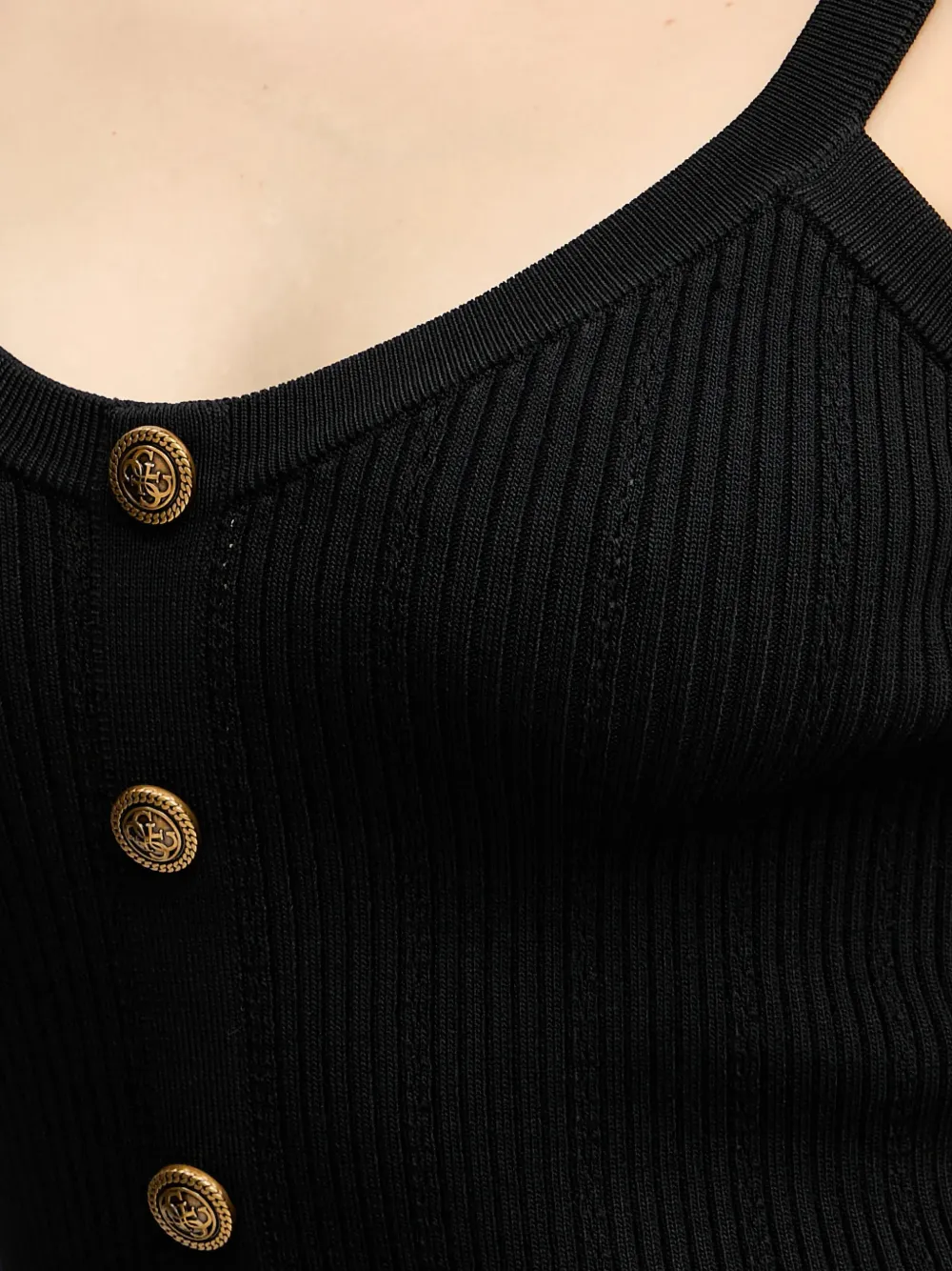 GUESS USA Emmie geribbelde top Zwart