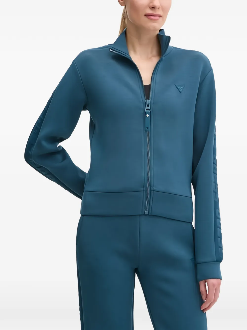 Guess Usa Allie Embossed Detail Zip Jacket In Blue