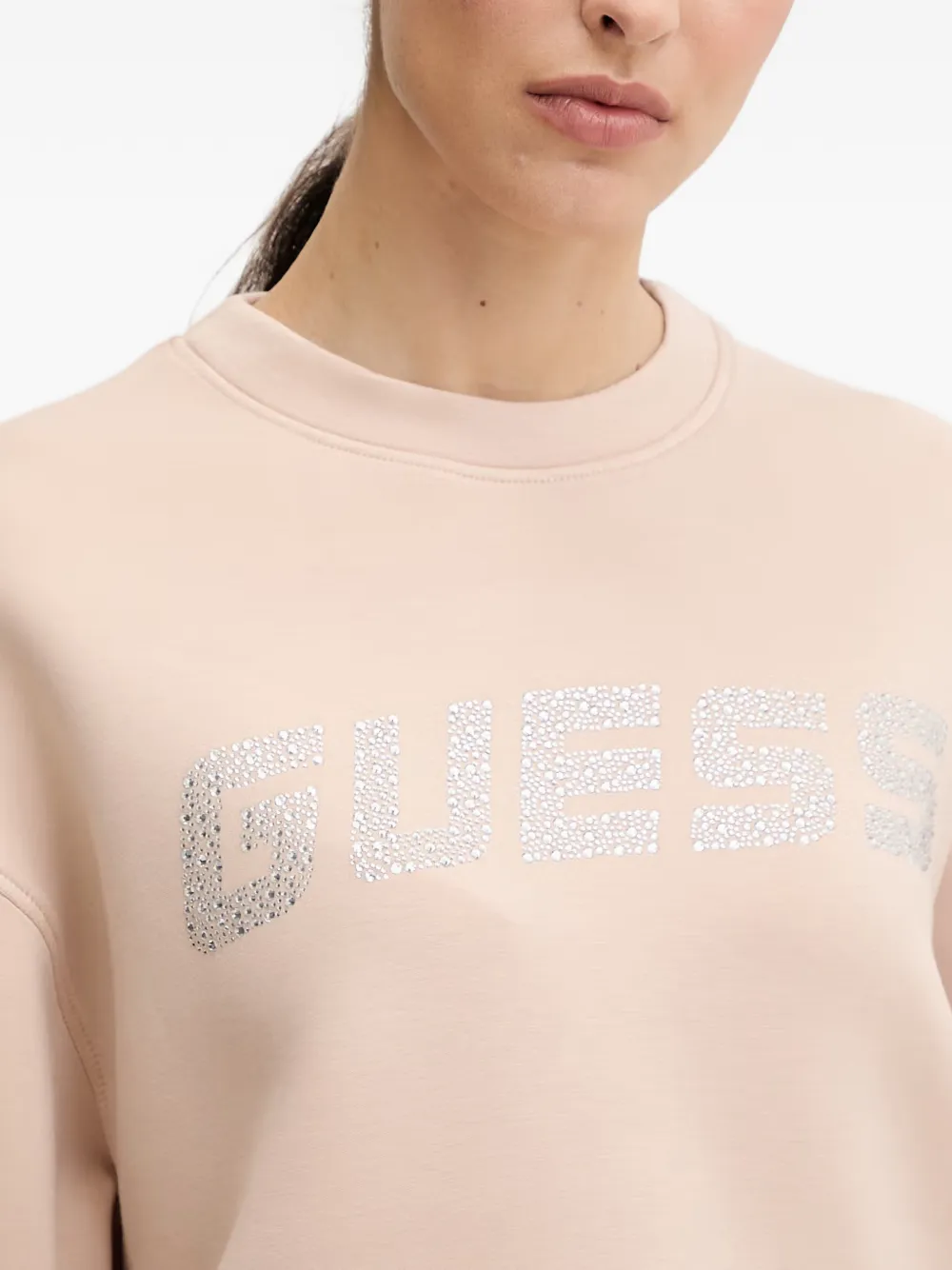 GUESS USA Sweater met stras logo Roze