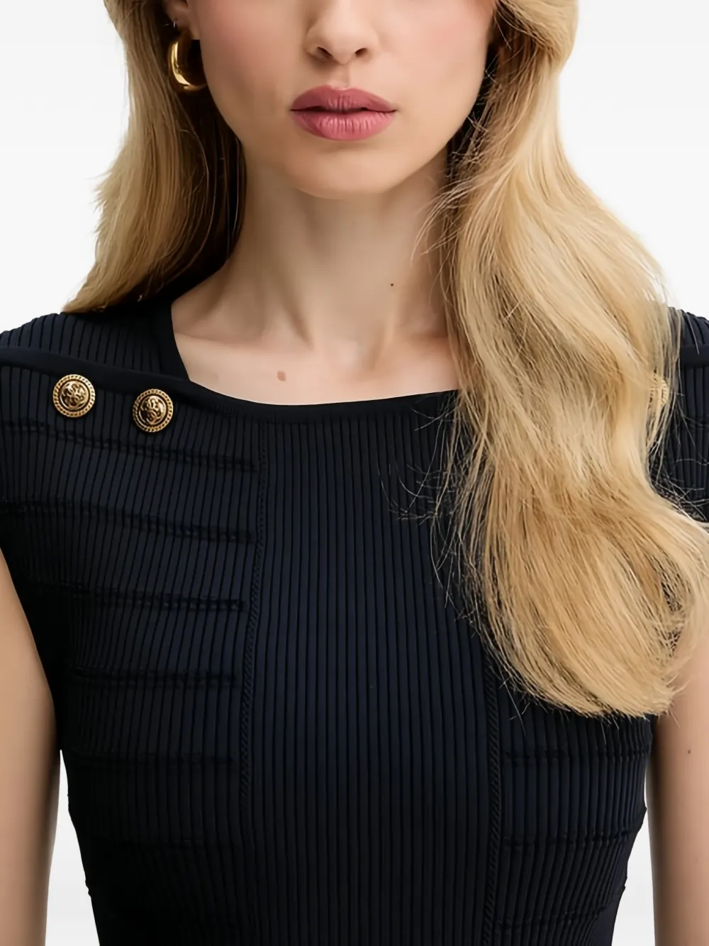 GUESS USA Geribbelde top verfraaid met knoop Blauw