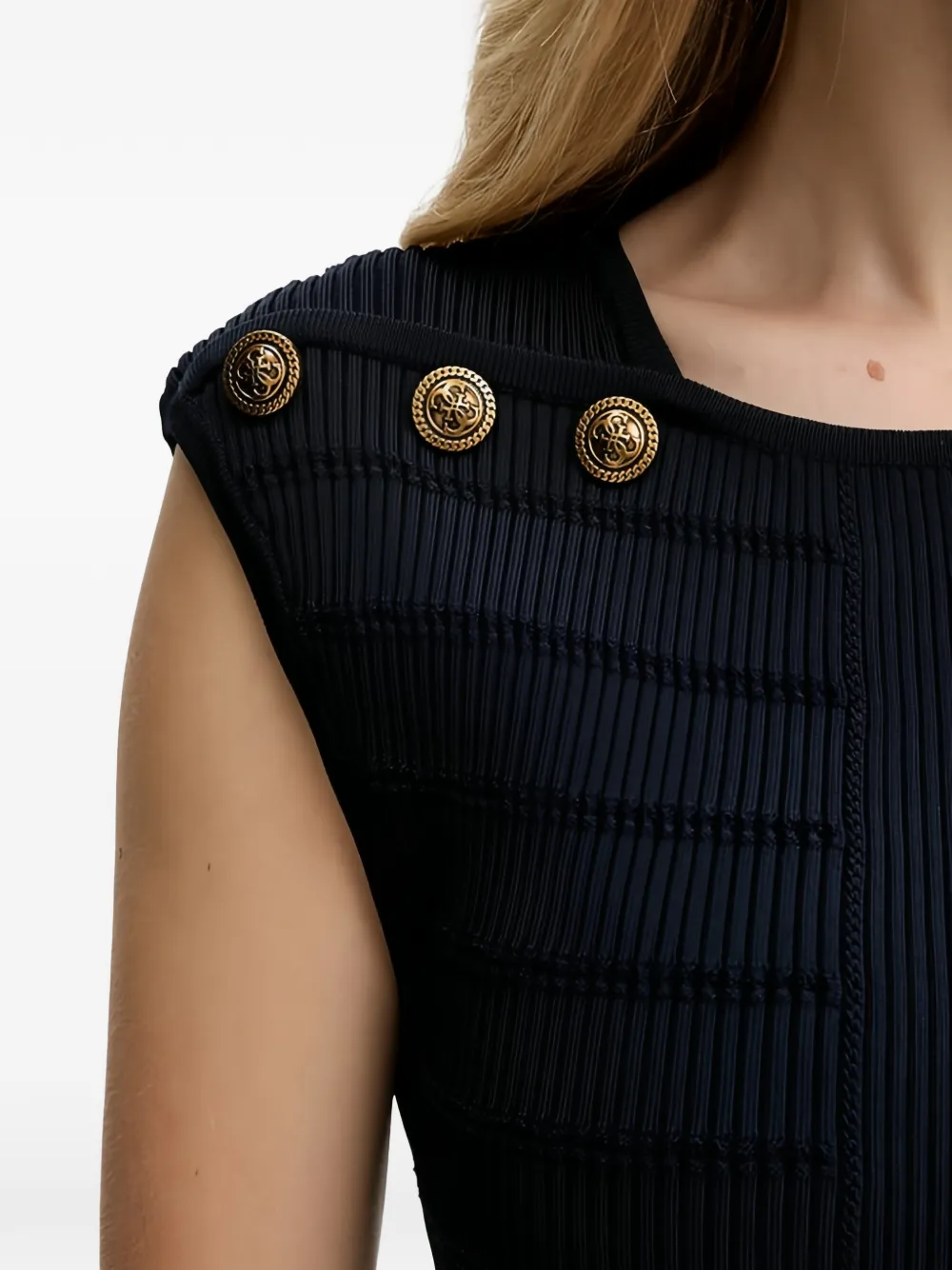 GUESS USA Geribbelde top verfraaid met knoop Blauw