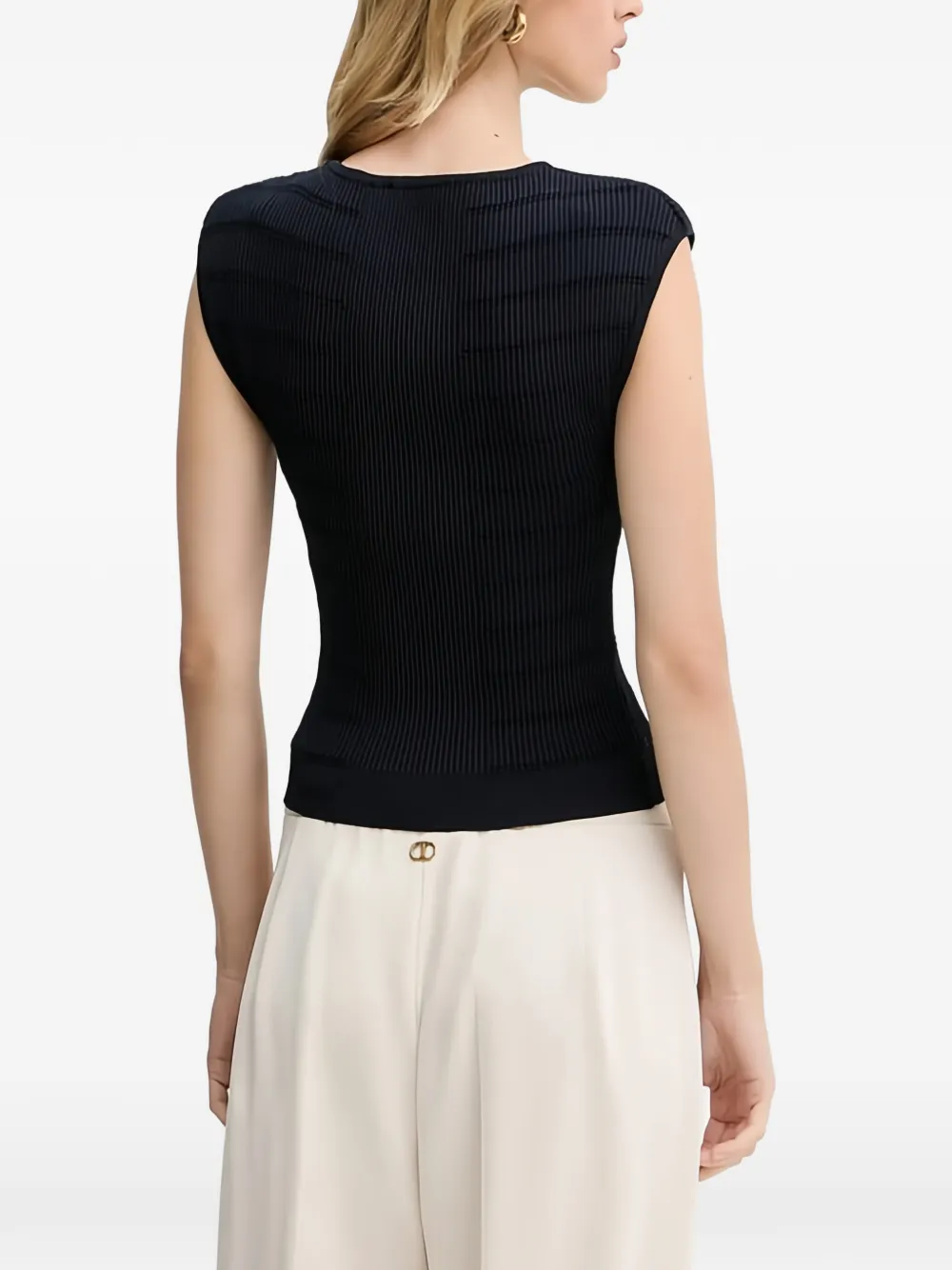 GUESS USA Geribbelde top verfraaid met knoop Blauw