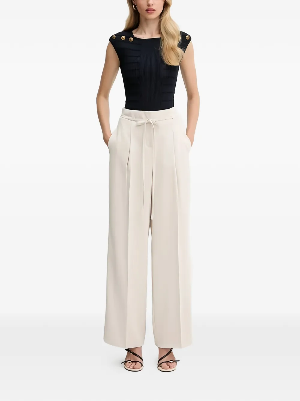 GUESS USA Geribbelde top verfraaid met knoop Blauw
