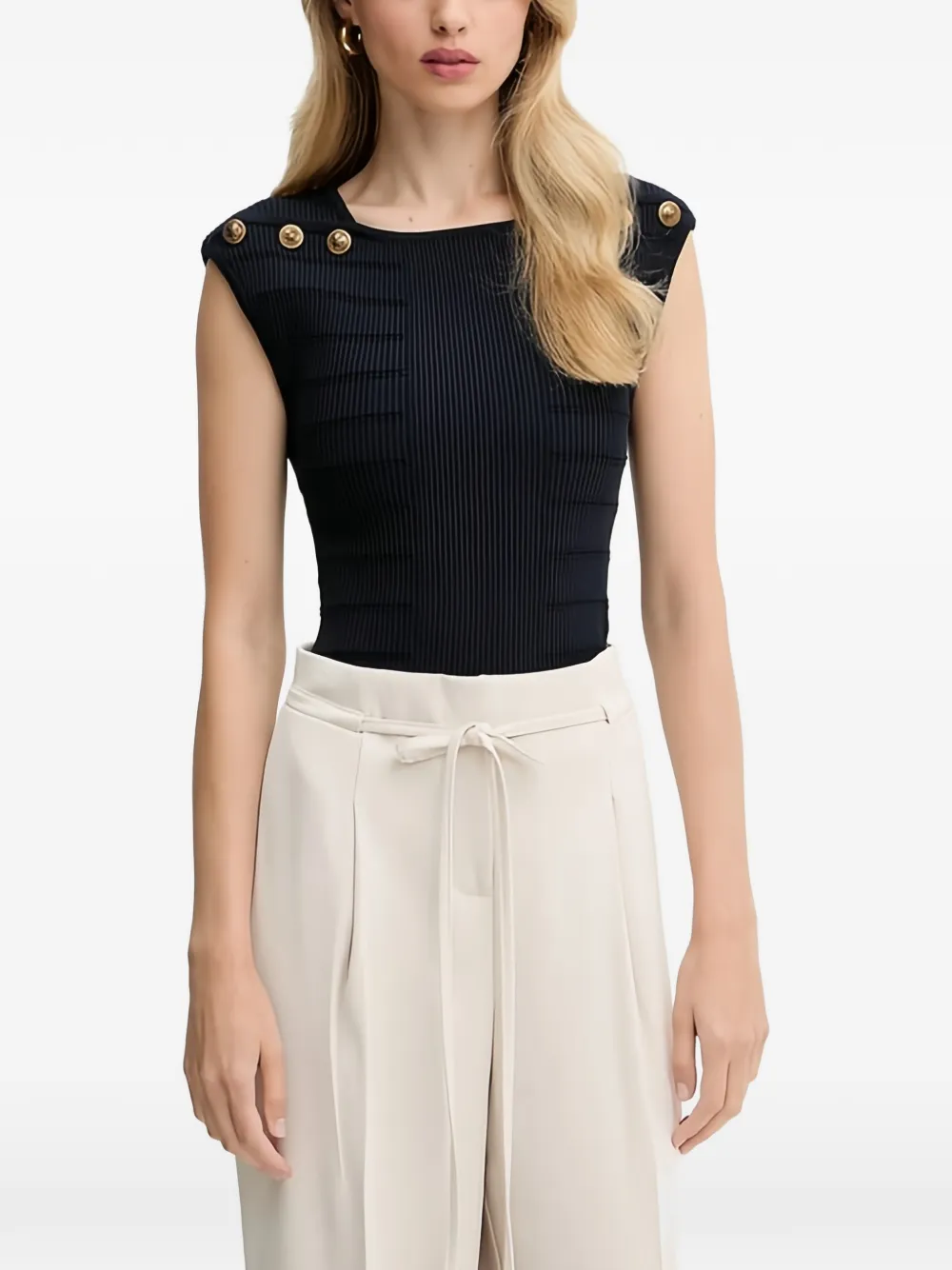 GUESS USA button-embellished ribbed top - Blu