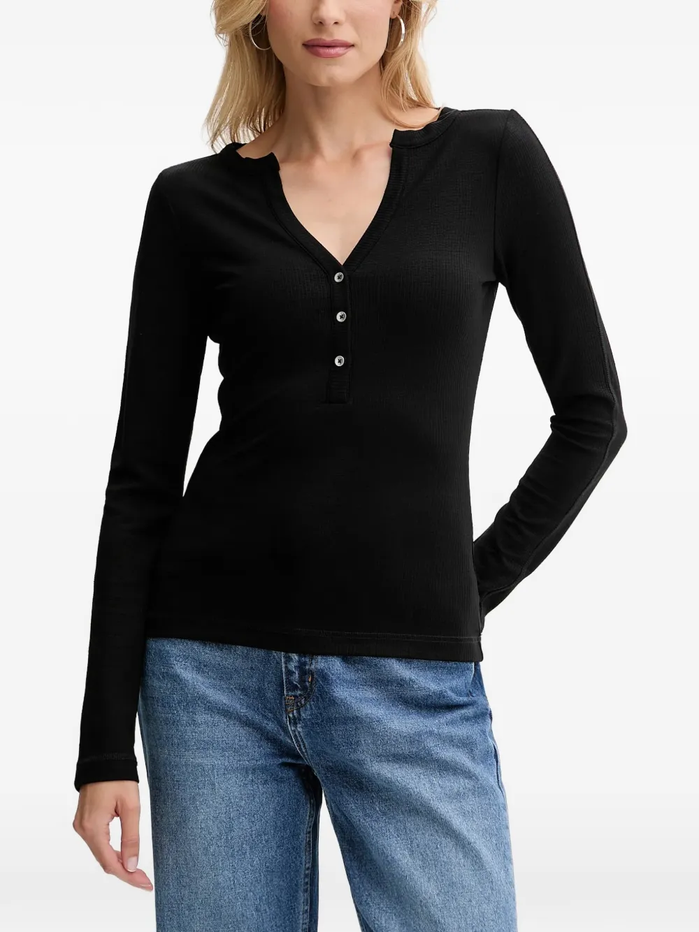 GUESS USA T-shirt con bottoni - Nero